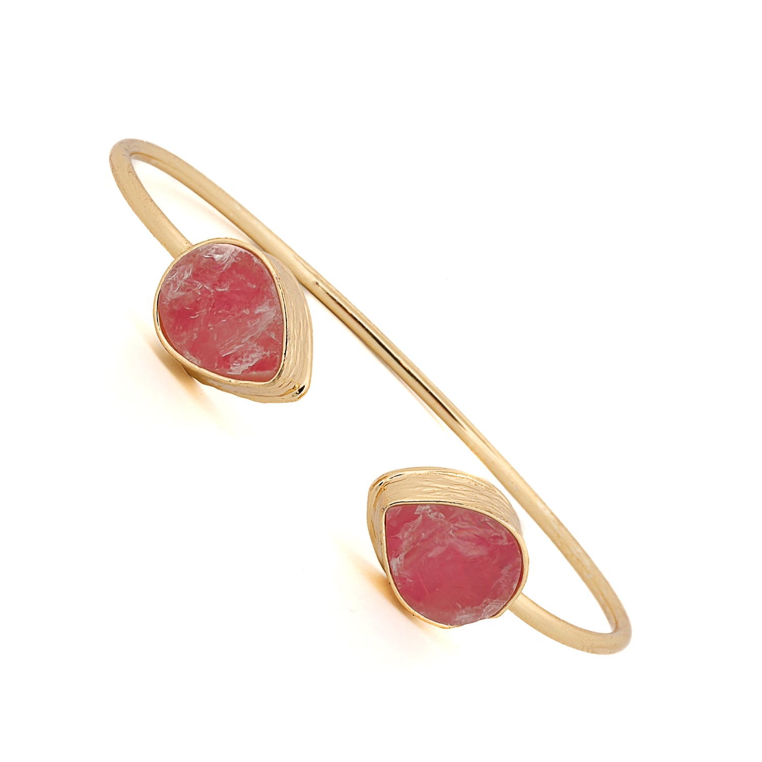 elegant gold cuff bracelet with pink agate gemstones