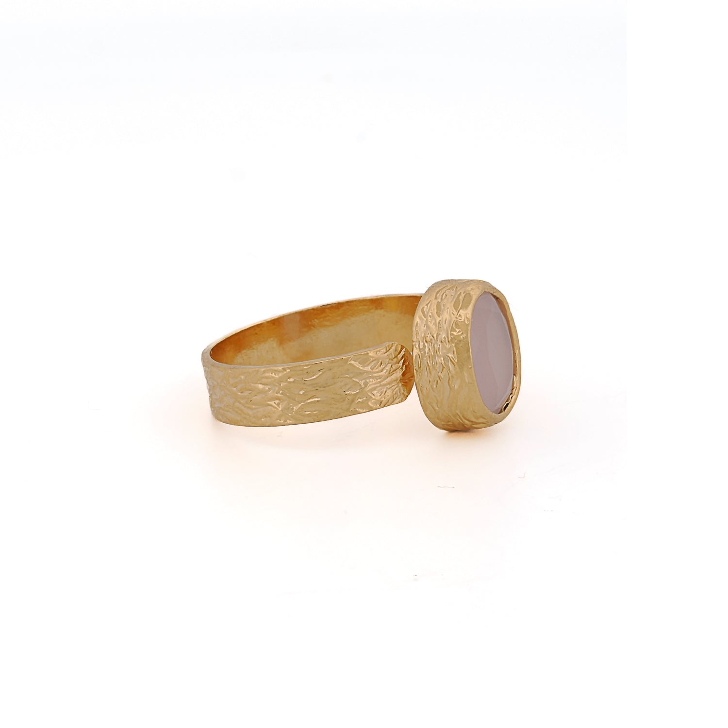 24K gold-plated brass ring showcasing a soft pink quartz gemstone
