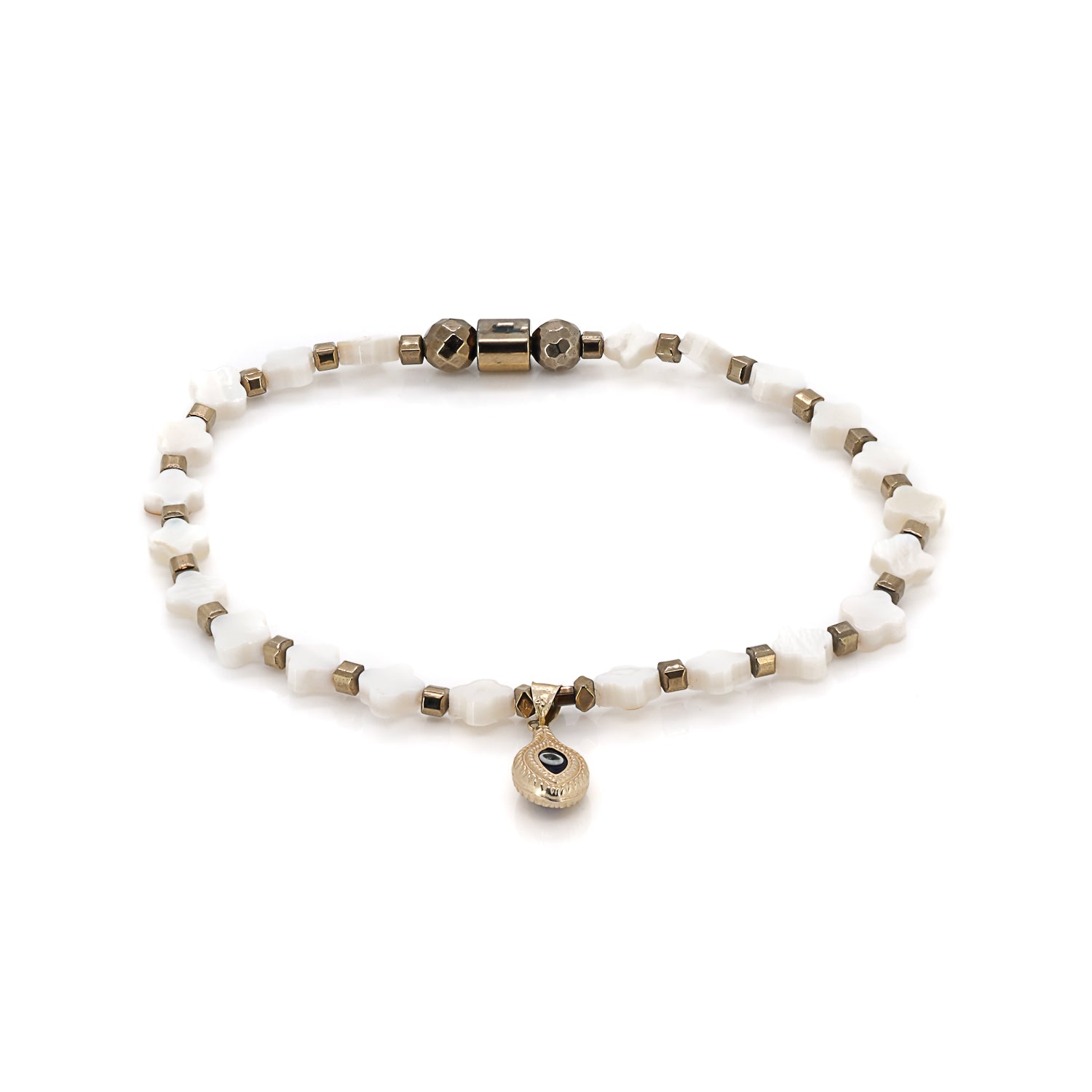 Clover Pearl Evil Eye Anklet - A symbol of luck and protection.