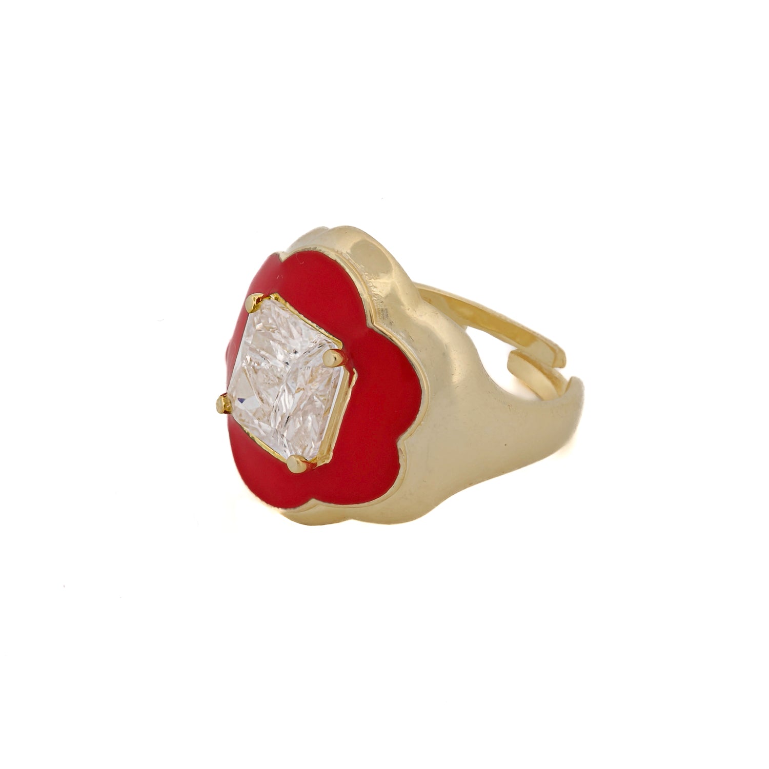 Everyday Elegance: Clover Red Enamel &amp; Diamond Gold Lucky Ring