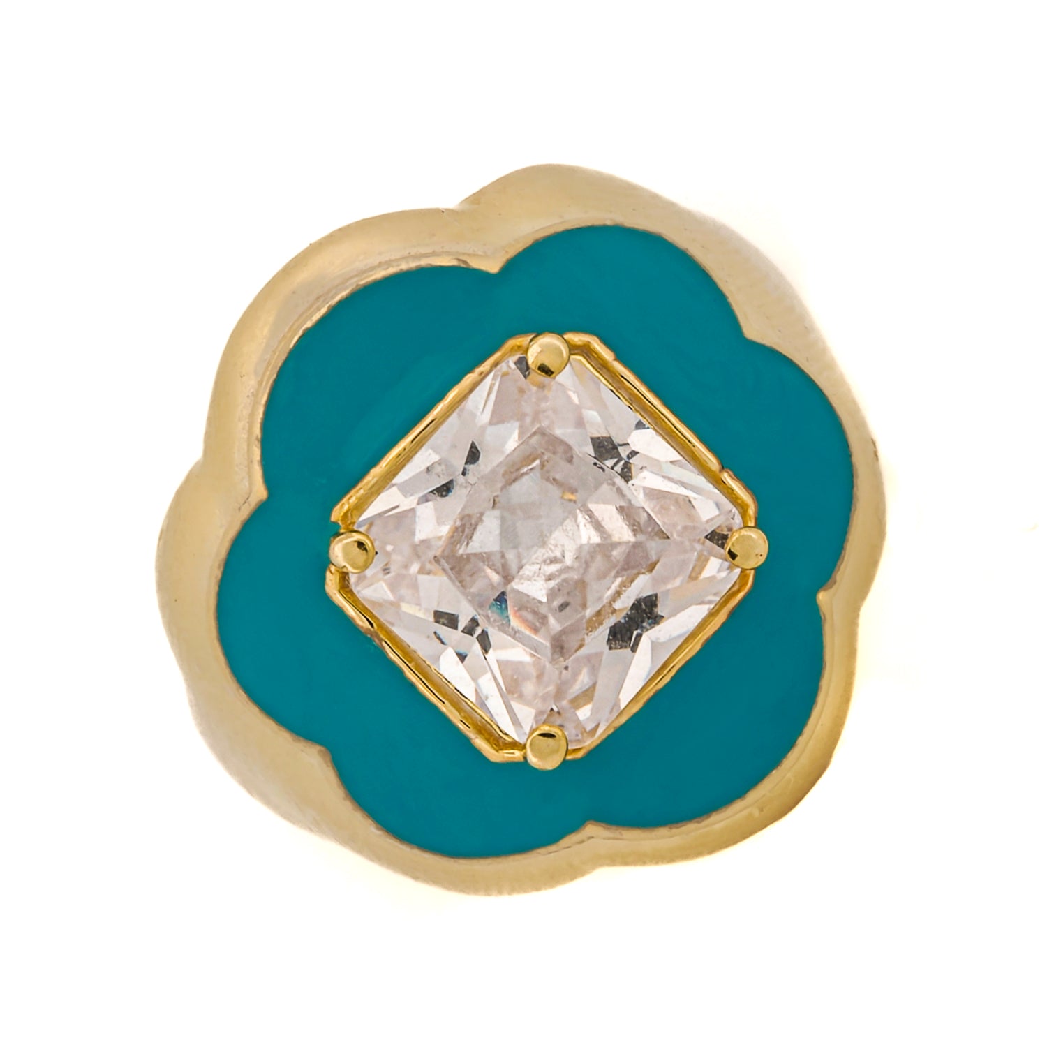 Sparkling Sophistication: Clover Turquoise Enamel &amp; Diamond Gold Lucky Ring