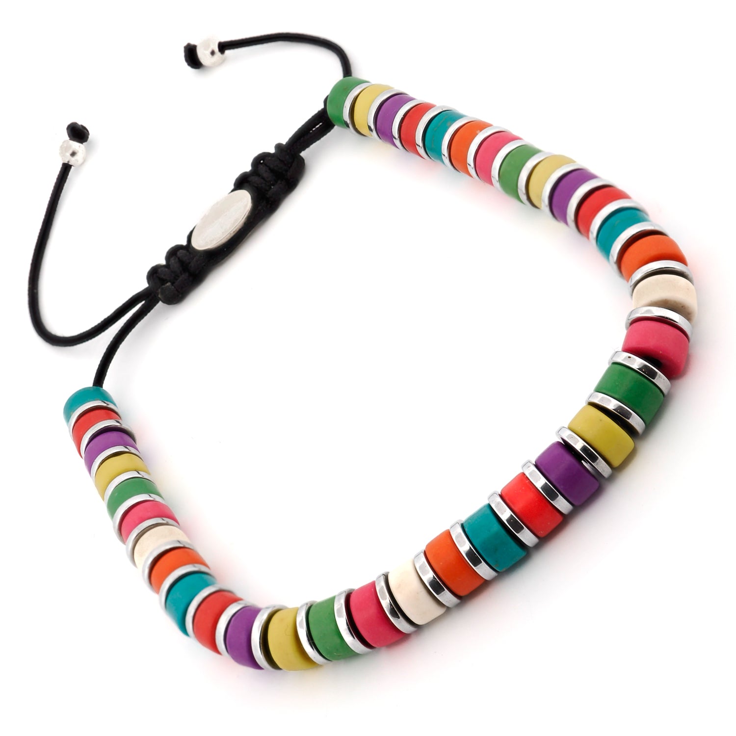 the gemstones are sleek silver hematite spacers that add a touch of elegance and balance to the design