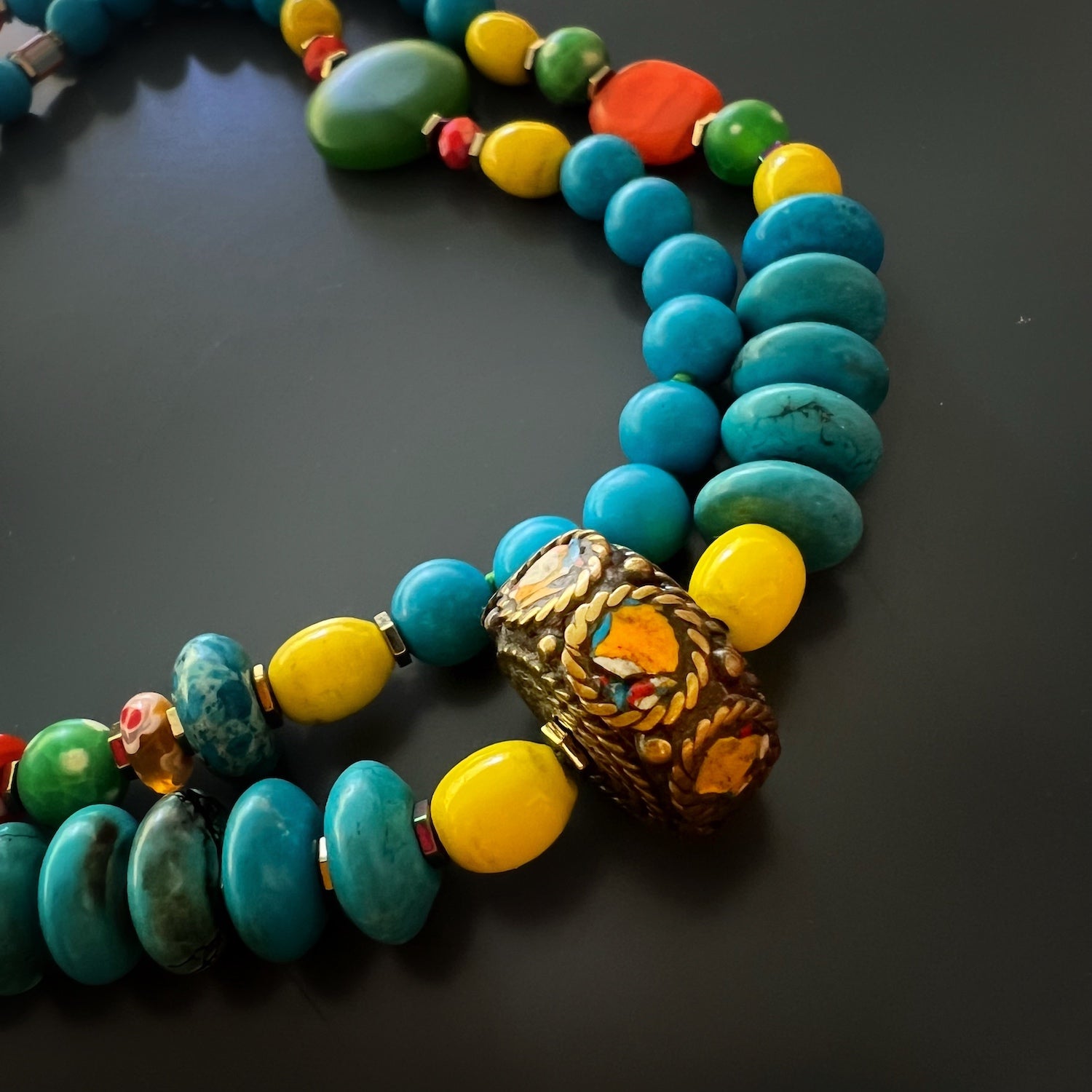 The Colorful Therapy Elephant Turquoise Necklace is a celebration of joy and positive energy. 
