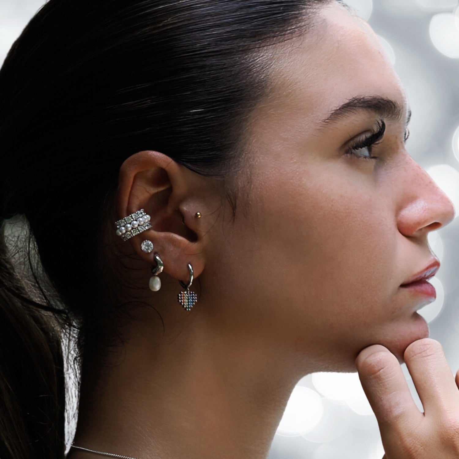 Stunning Handcrafted Pearl and Diamond Silver Cuff Earring - Versatile and Sophisticated.