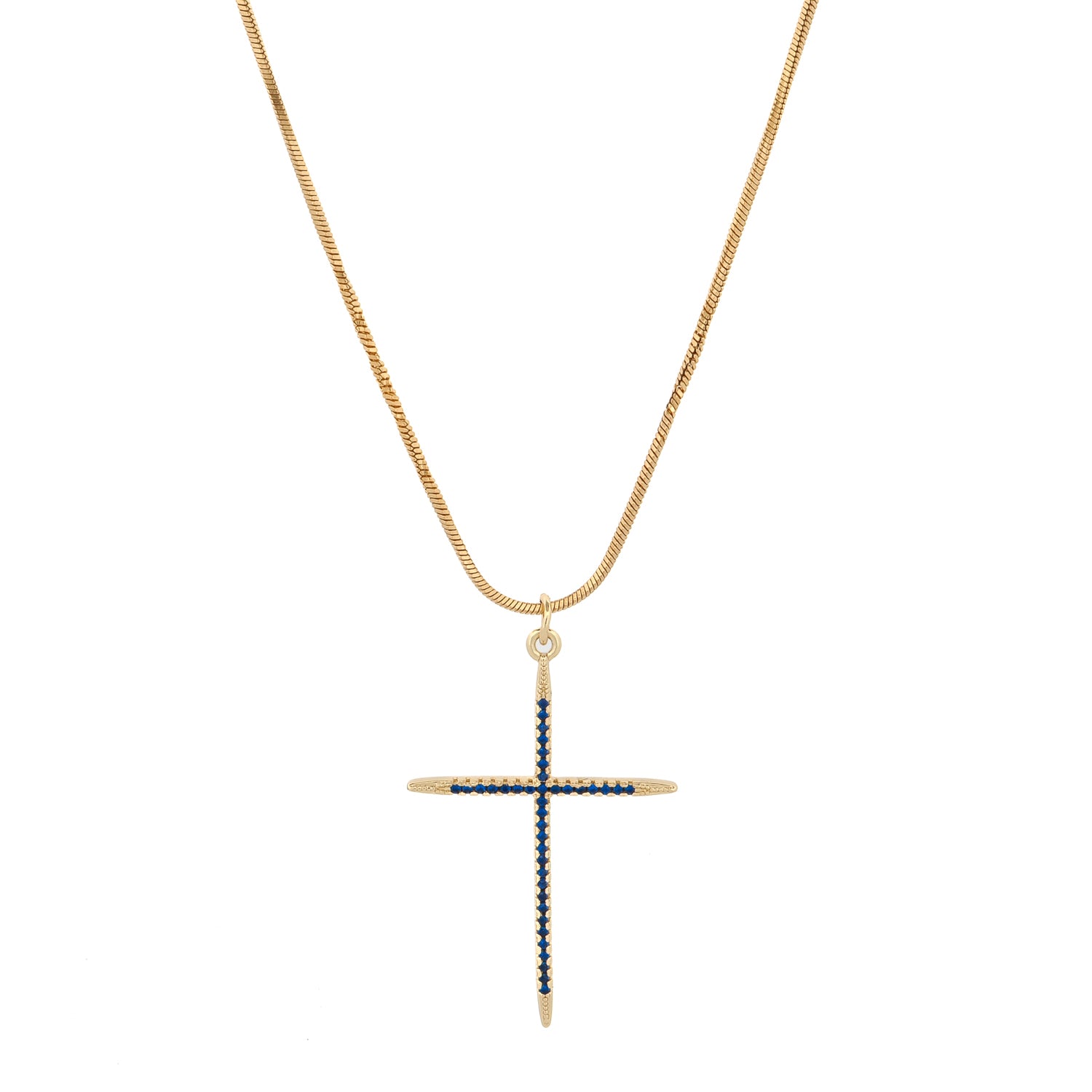 Timeless Gold Cross Necklace with Sapphire Stones Symbolizing Faith and Divine Guidance