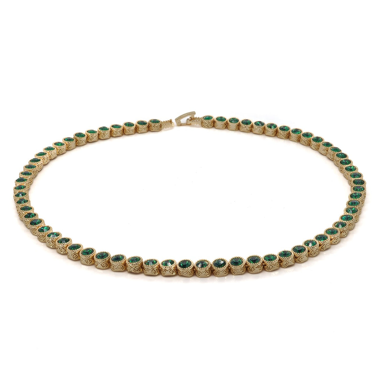 Gold-Plated Emerald Tennis Necklace for Wisdom, Prosperity, and Inner Peace