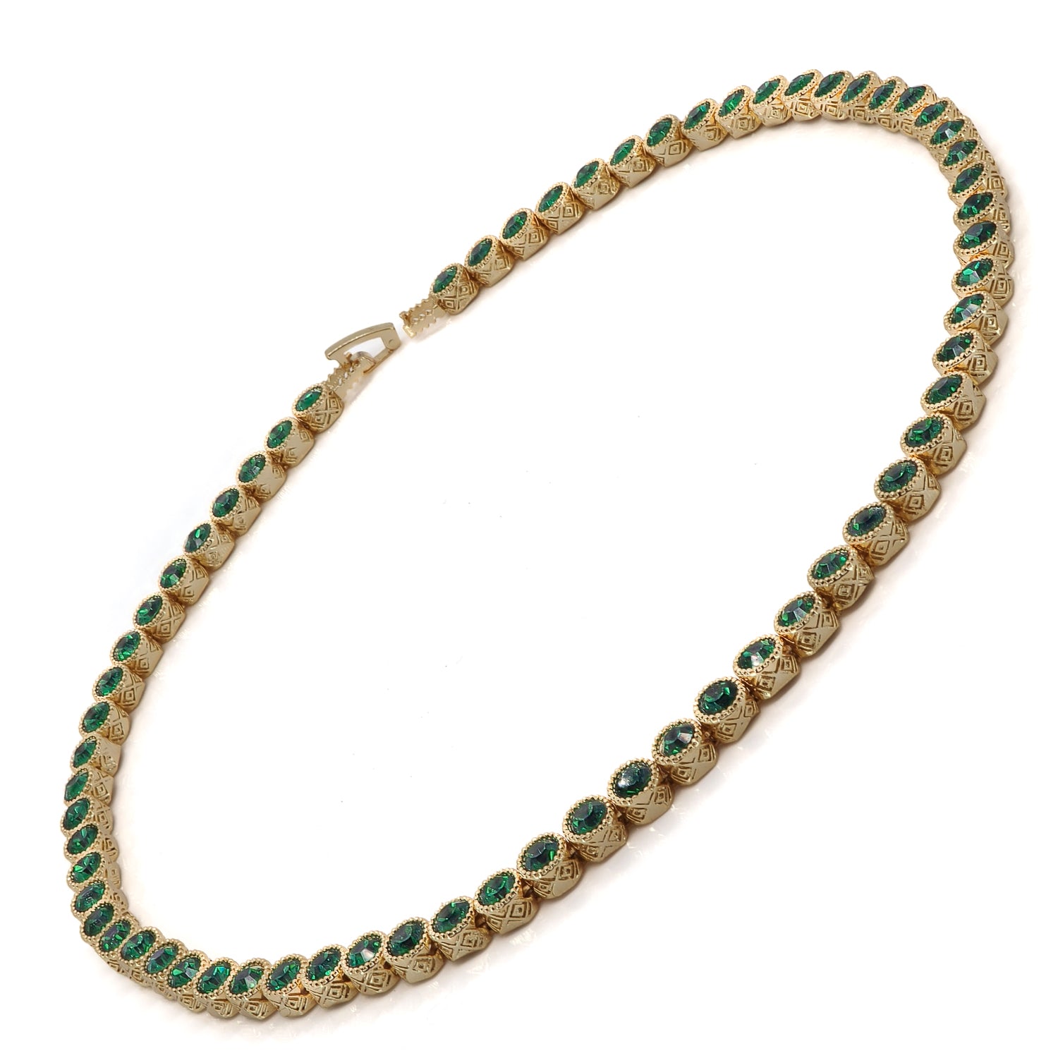 Handcrafted Emerald Tennis Necklace, Gold-Plated, for Emotional Growth and Inner Peace