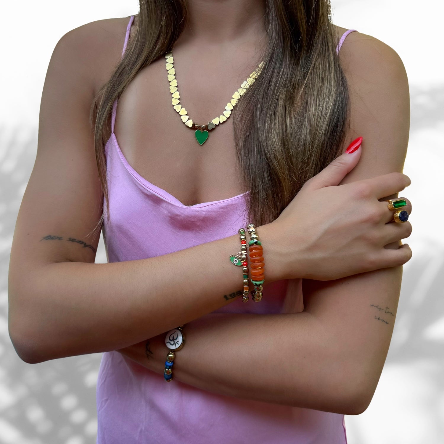 Protective and vibrant bracelet with green evil eye centerpiece for luck and energy