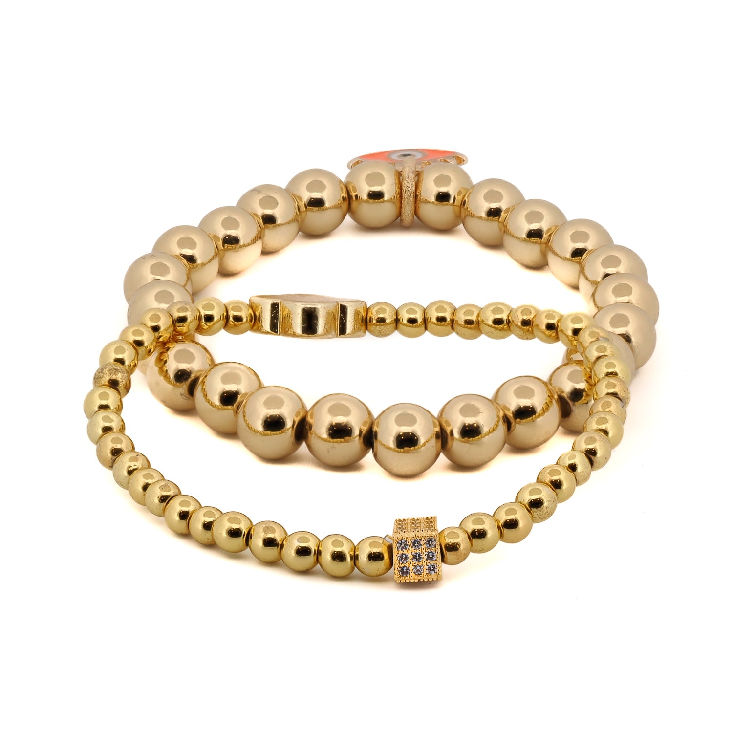 Evil Eye &amp; Clover Gold Beaded Bracelet Set