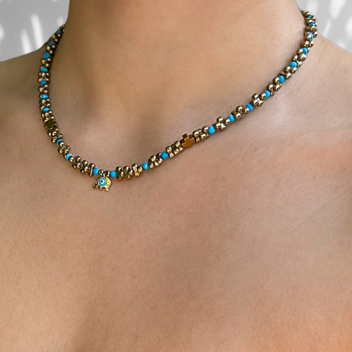 Eye Of The Elephant Gold Necklace & Bracelet Set