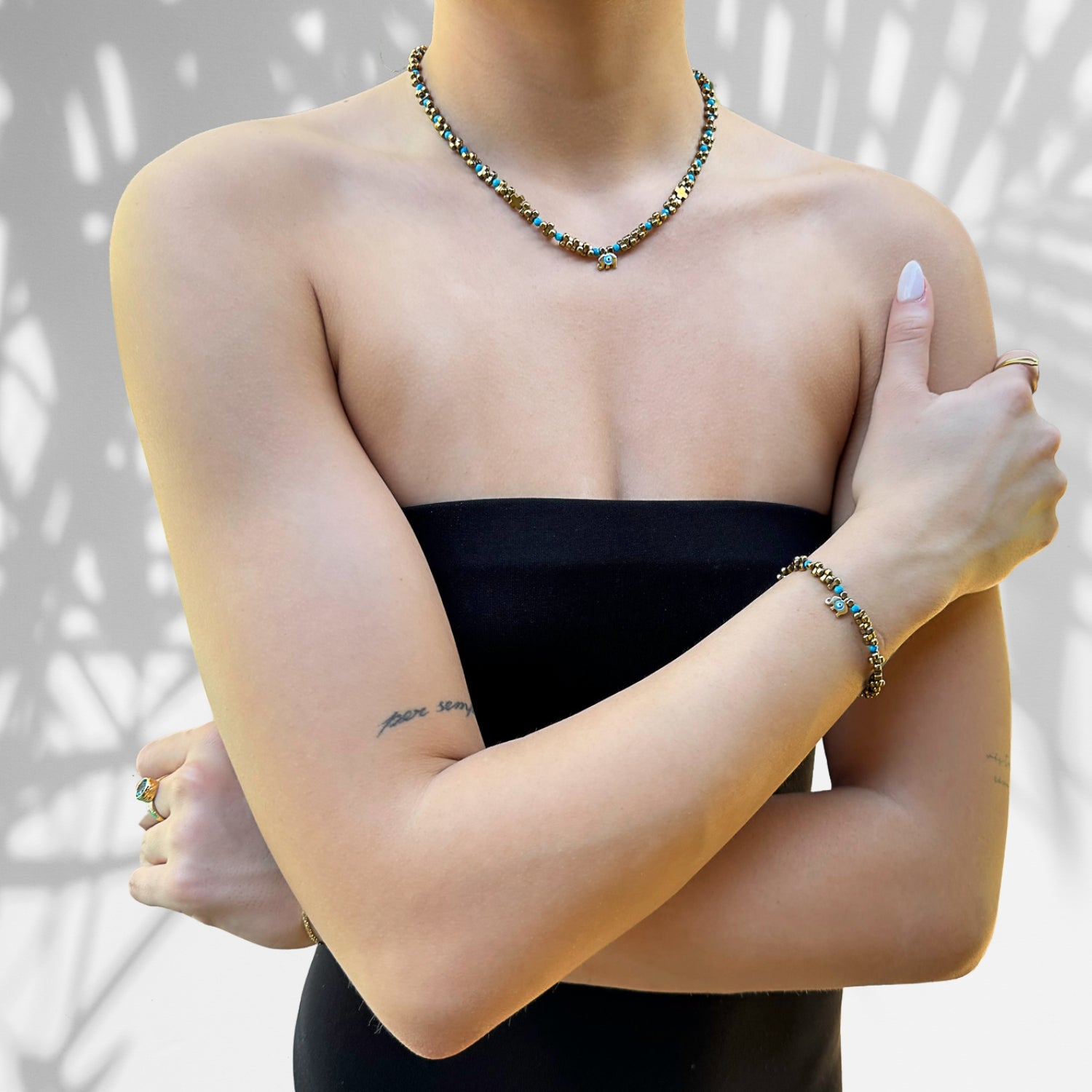 Eye Of The Elephant Gold Necklace & Bracelet Set