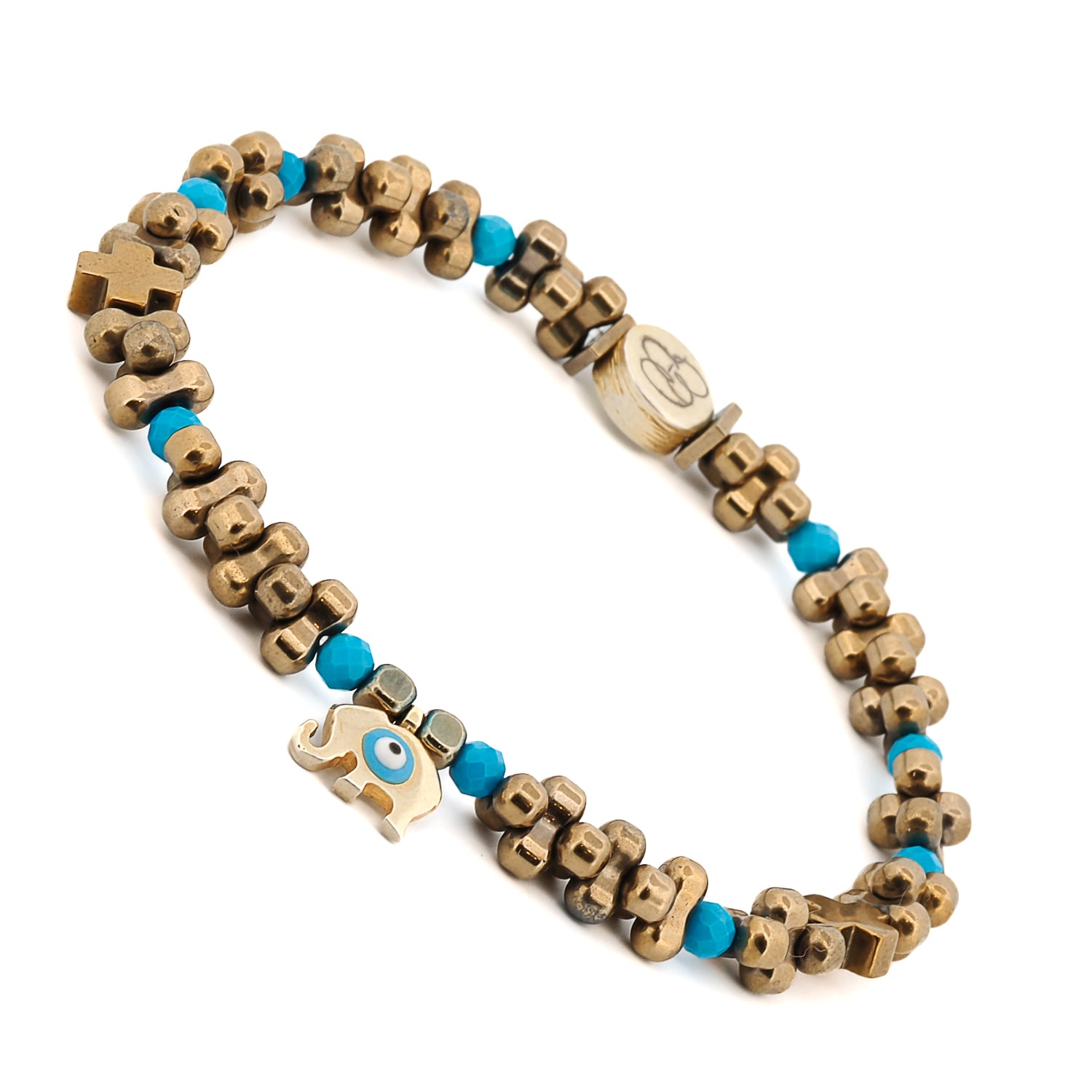 Eye Of The Elephant Gold Necklace & Bracelet Set