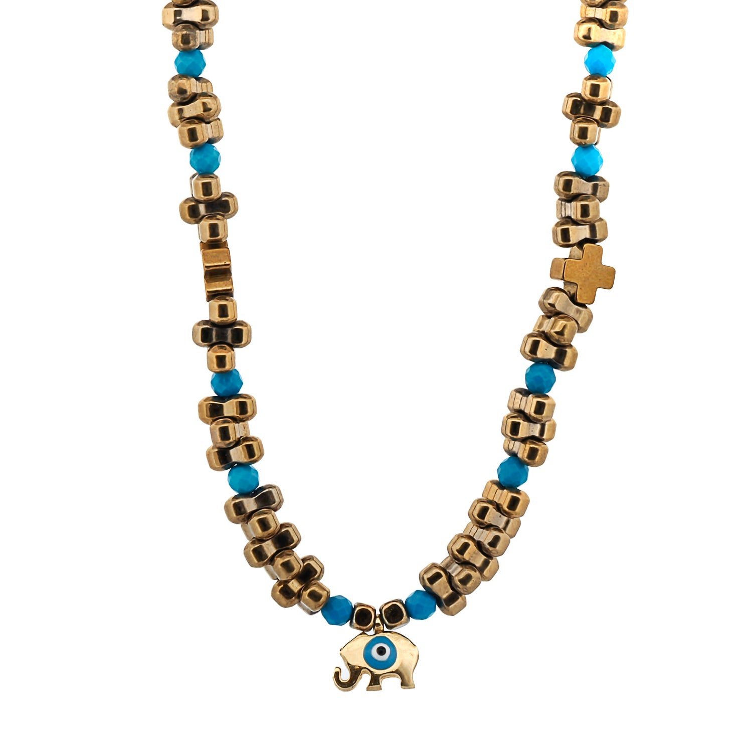 Eye Of The Elephant Gold Necklace & Bracelet Set