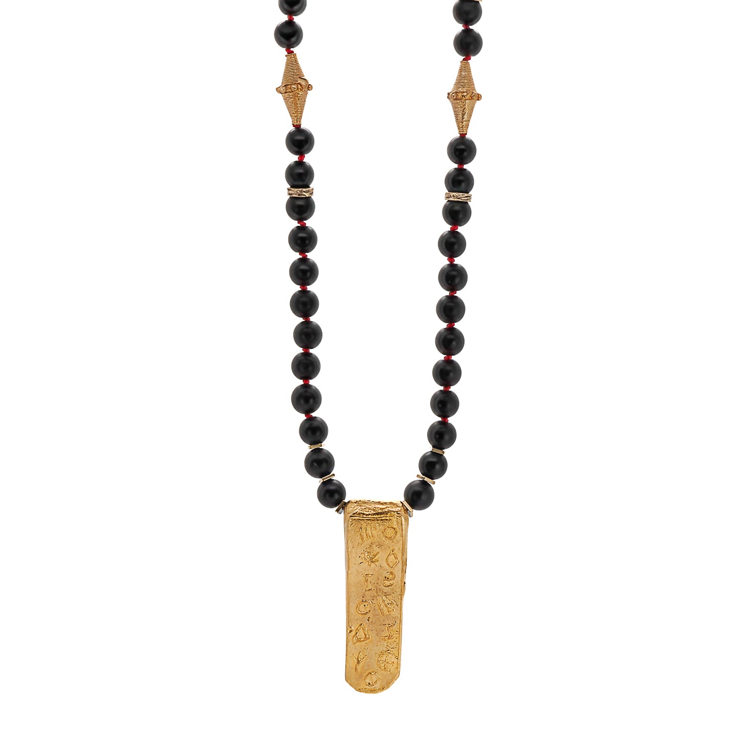 Mystical Elegance: Gold Egyptian Symbols Pendant Black Onyx Stone Beaded Necklace
