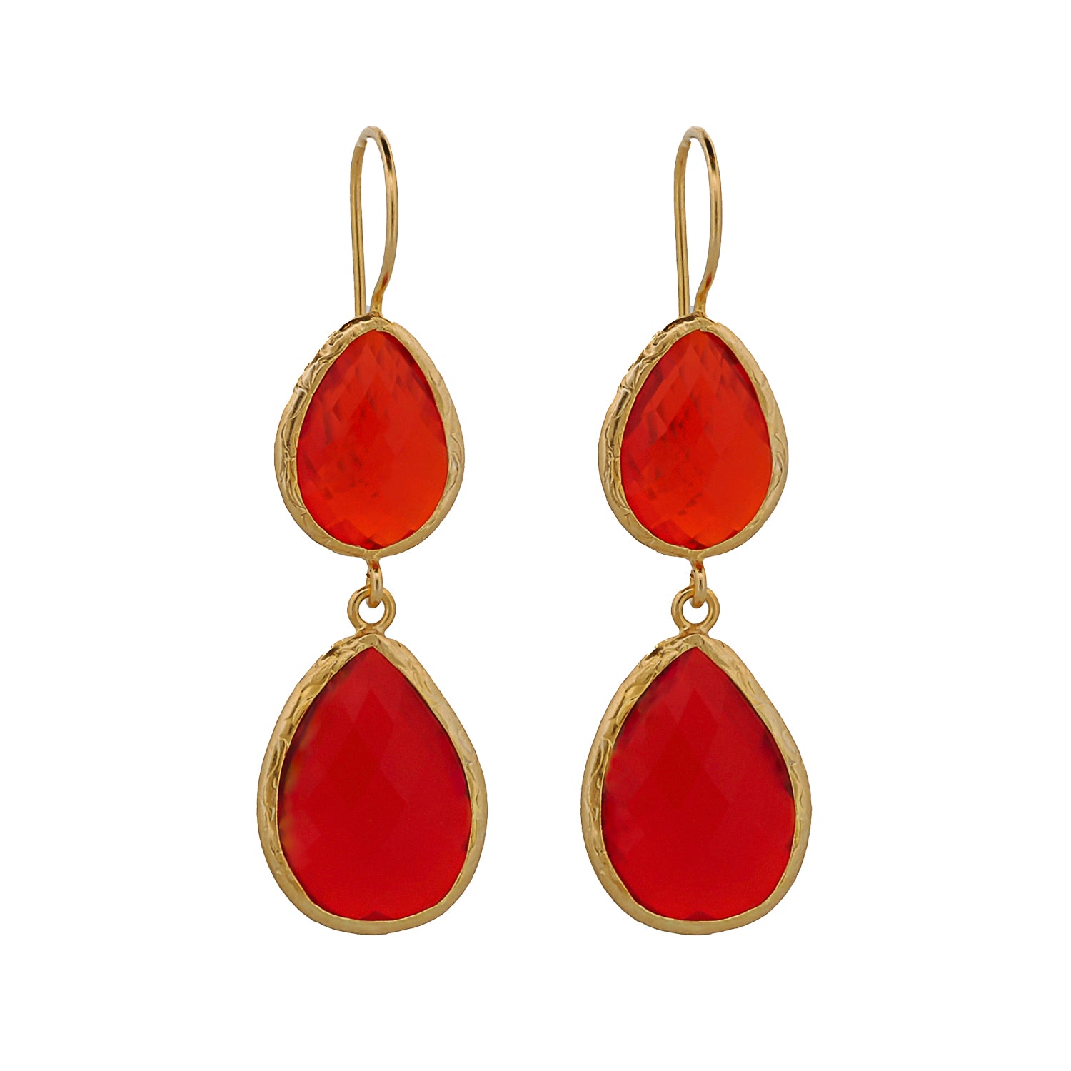 Radiant Elegance: Gold-Plated Double Red Stone Earrings for New Year Celebrations