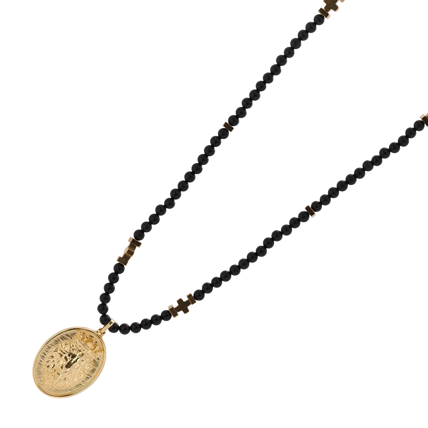 Luxurious Gold Powerful Lion Pendant Black Onyx Necklace, ideal for formal events or elevating everyday looks