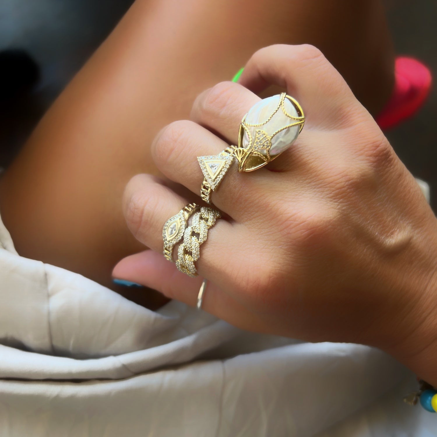 Effortless elegance: Model showcasing the Gold Vermeil Diamond Ring.