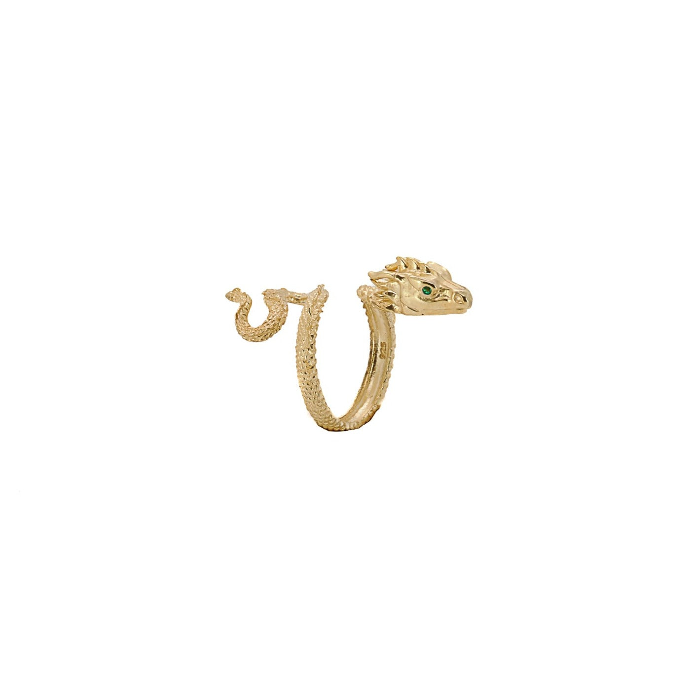 Gold Vermeil Rebirth Snake Ring with Emerald Stones