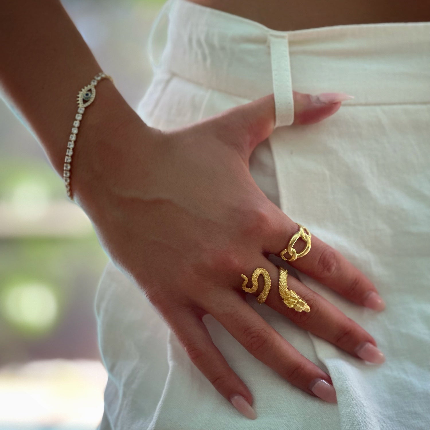 Model Wearing Gold Vermeil Rebirth Snake Ring