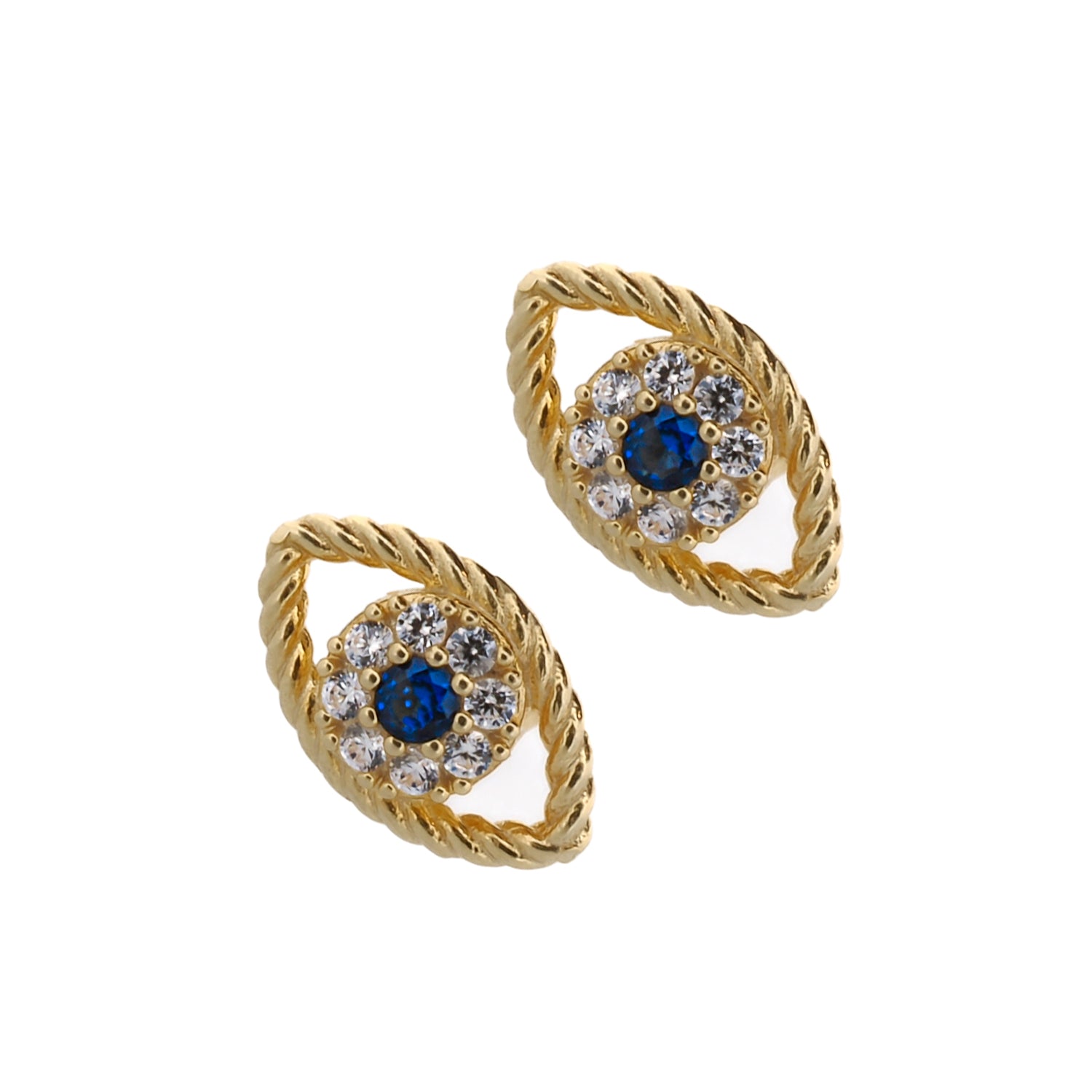 Blue Sapphire Diamond &amp; Gold Evil Eye Stud Earrings