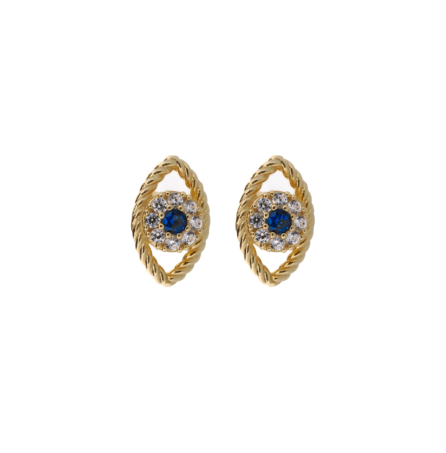 Blue Sapphire Diamond &amp; Gold Evil Eye Stud Earrings