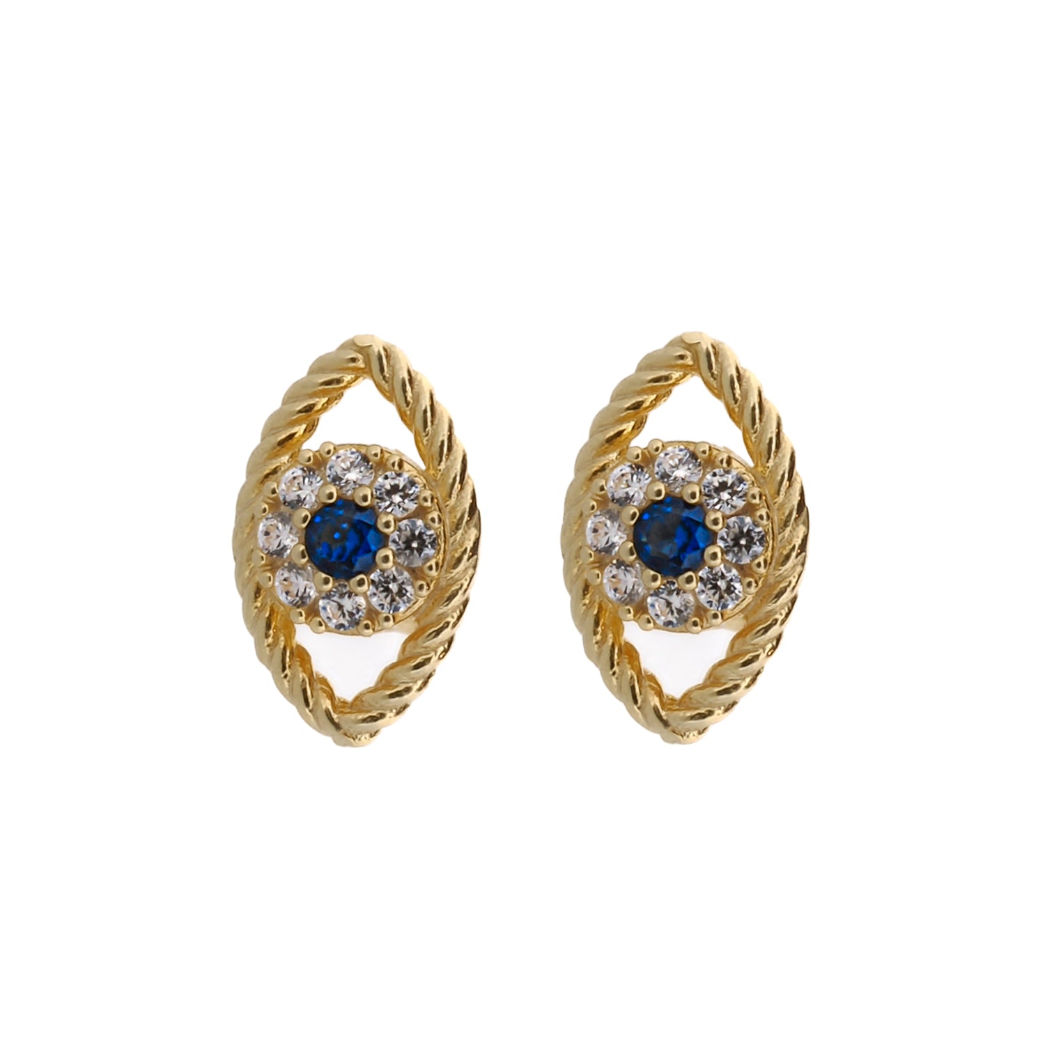 Blue Sapphire Diamond &amp; Gold Evil Eye Stud Earrings