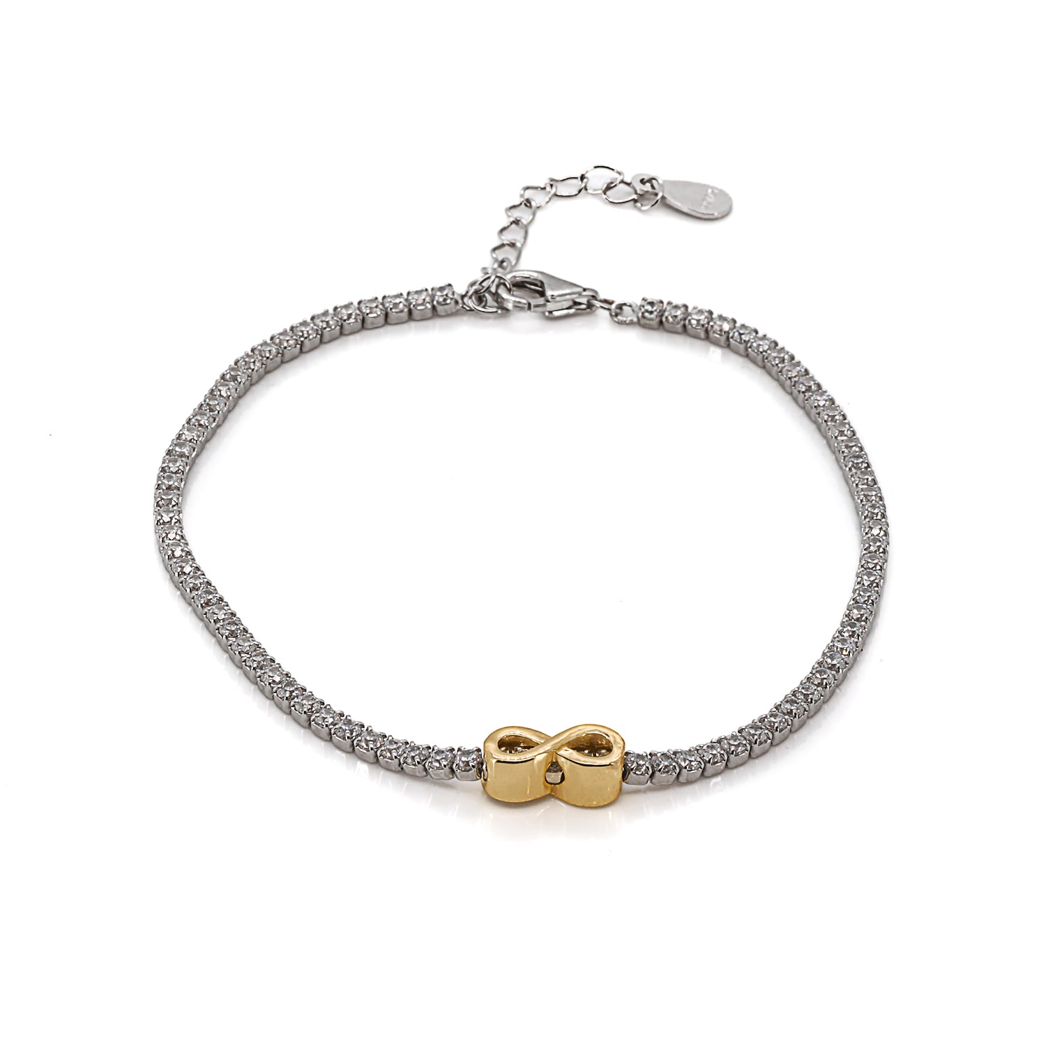 Gold Infinity Diamond Tennis Bracelet: Chic style meets timeless symbolism.