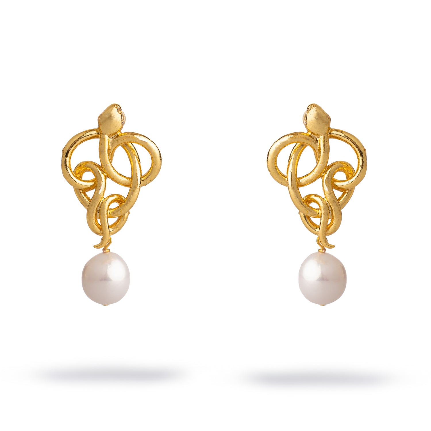 Golden Medusa Pearl Statement Earrings