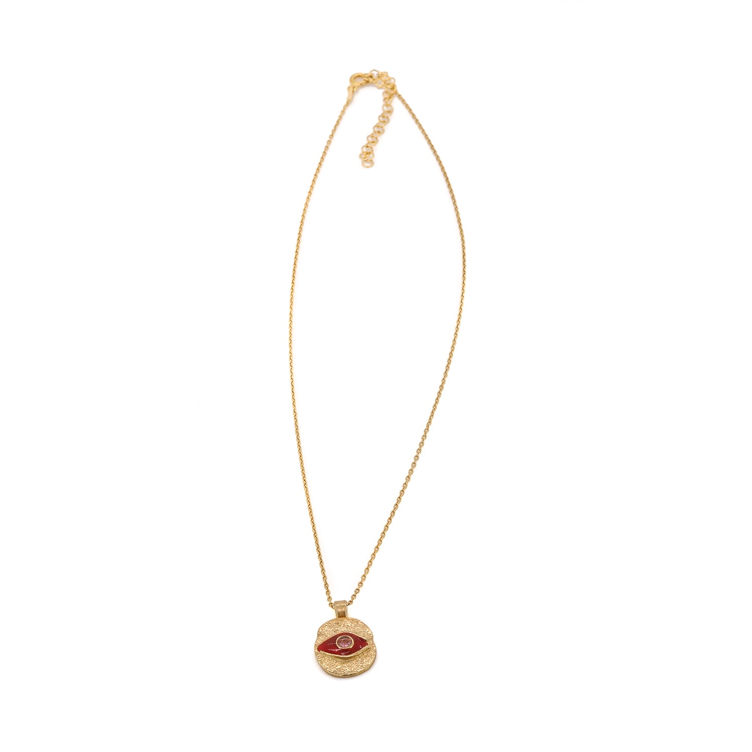 Gold Chain Necklace with Red Enamel Evil Eye Pendant