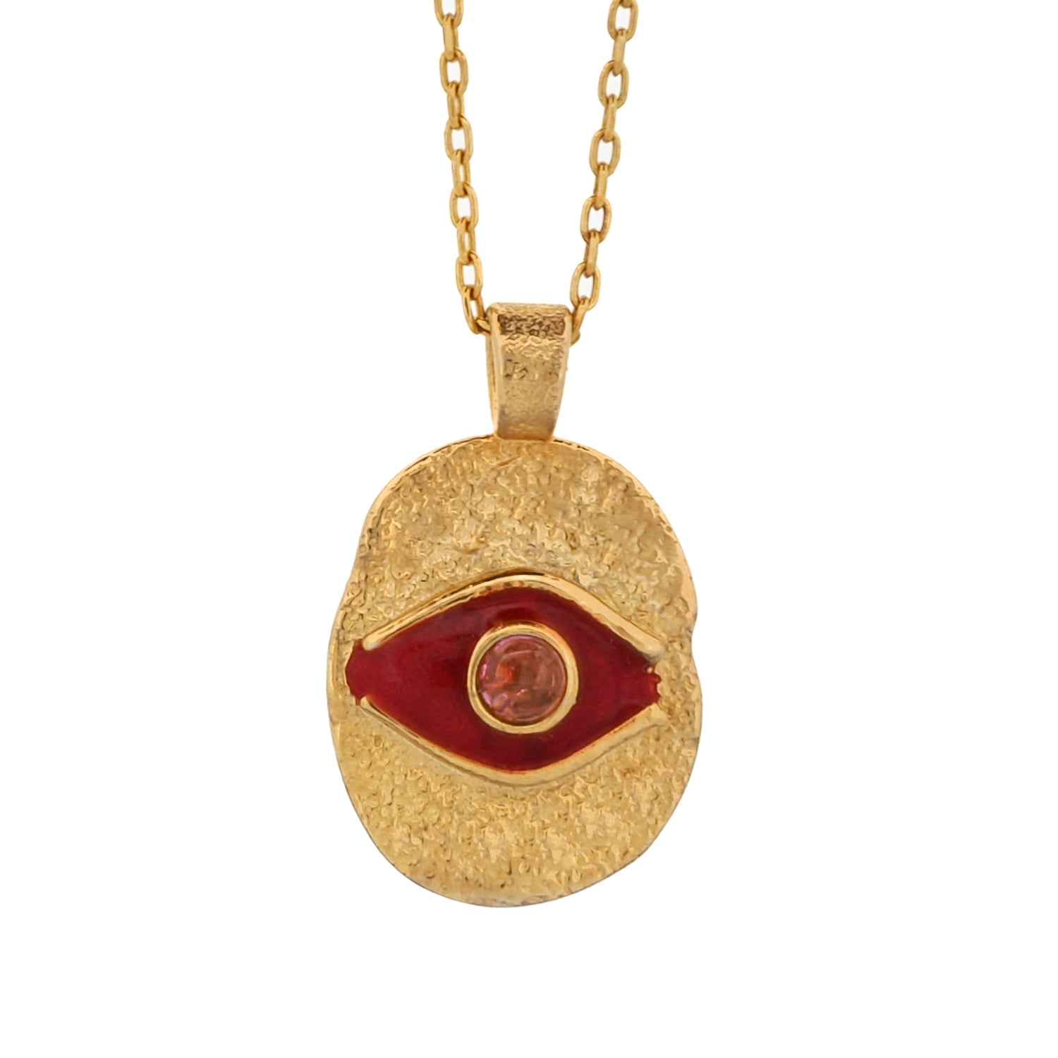 Red Enamel Evil Eye Pendant Necklace with Tourmaline Stone