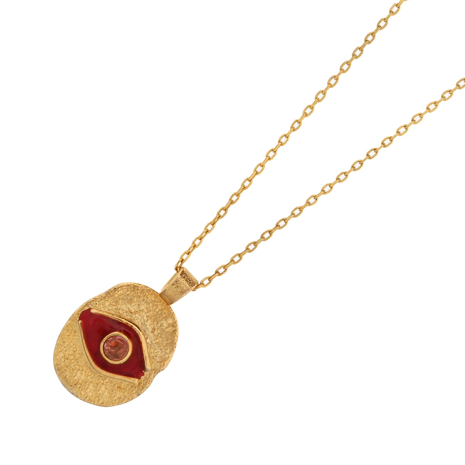 Handmade Red Enamel and Tourmaline Evil Eye Necklace