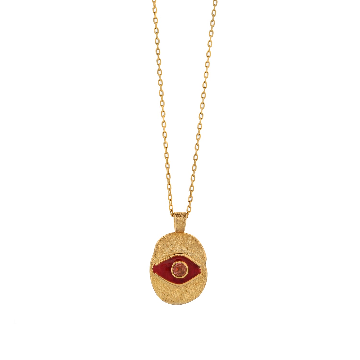 18K Gold Plated Necklace with Red Enamel Evil Eye Pendant