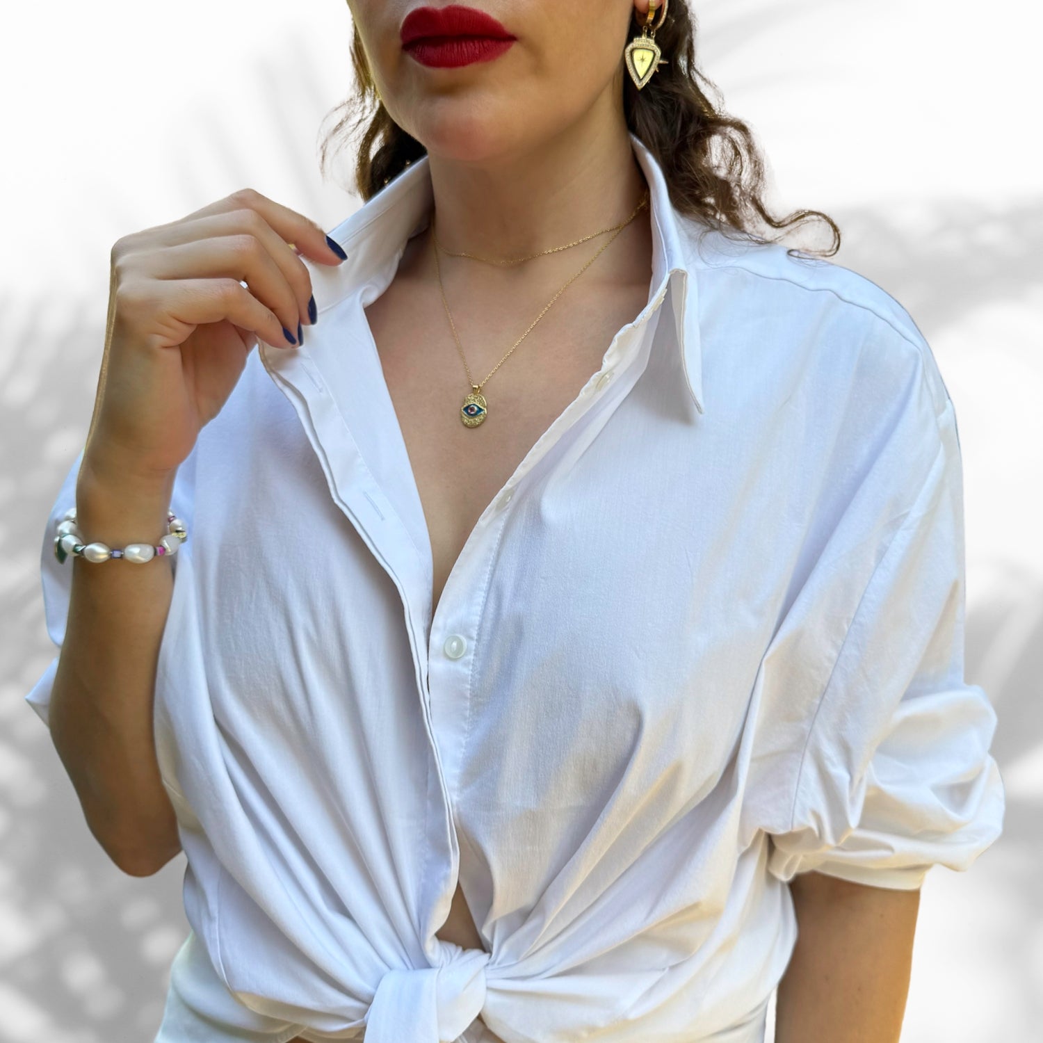 Good Karma Necklace with Blue Enamel Evil Eye and Tourmaline