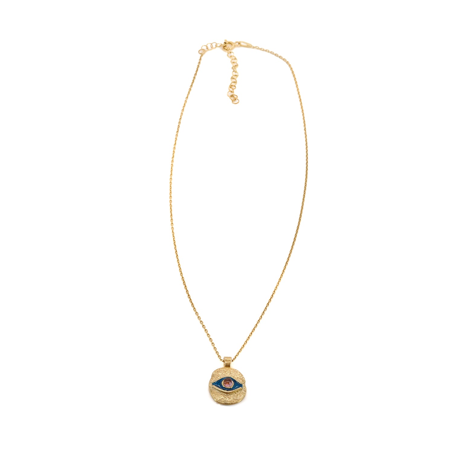 Gold Chain Necklace with Blue Enamel Evil Eye Pendant
