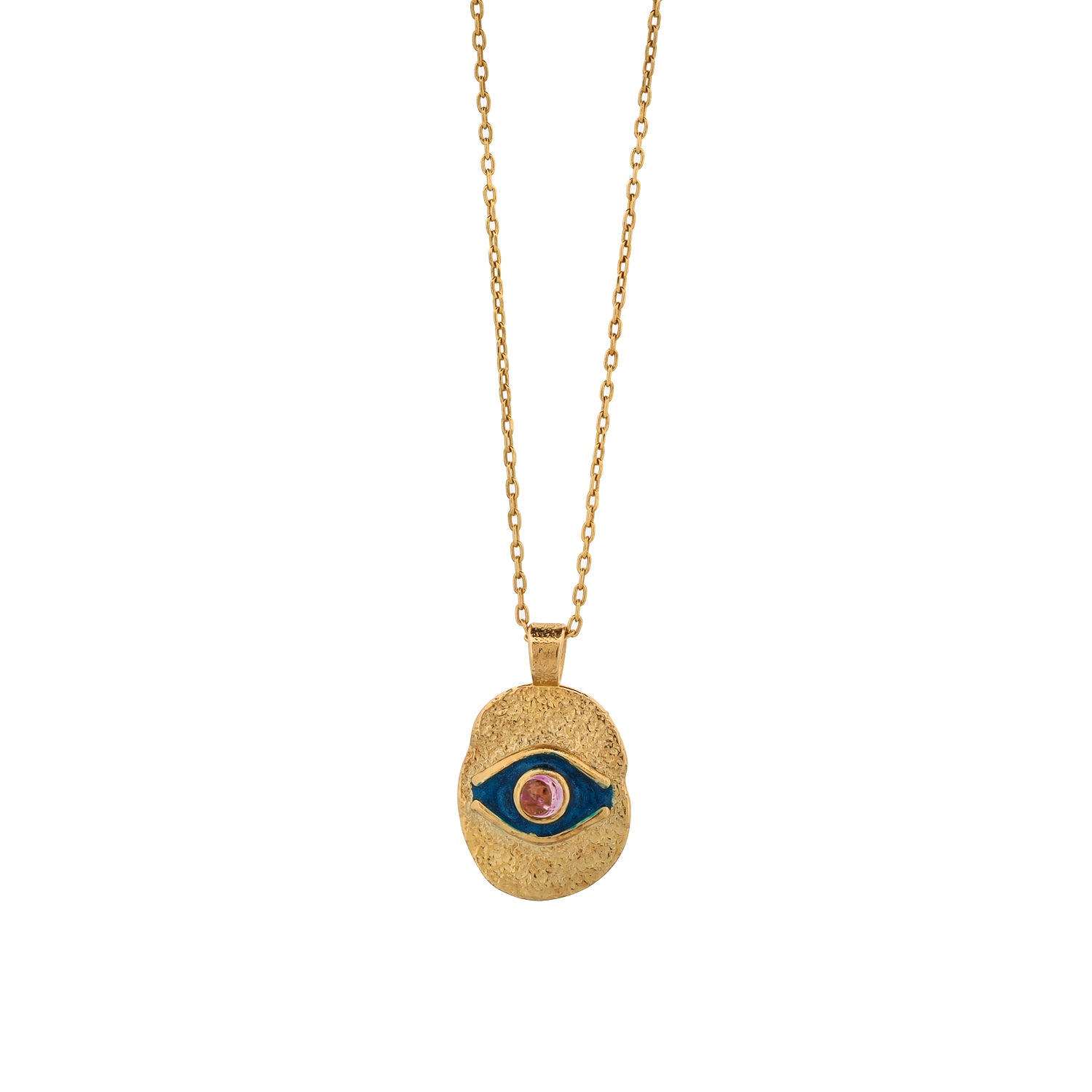 18K Gold Plated Necklace with Blue Enamel Evil Eye Pendant