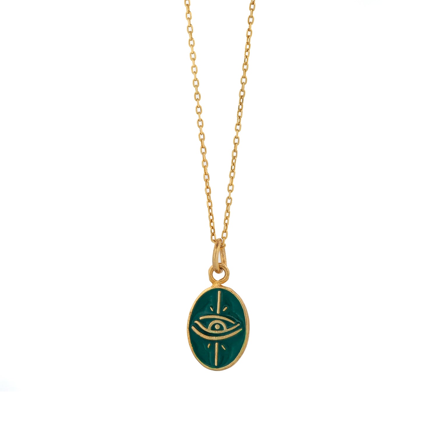 18K Gold Plated Necklace with Green Enamel Evil Eye Pendant