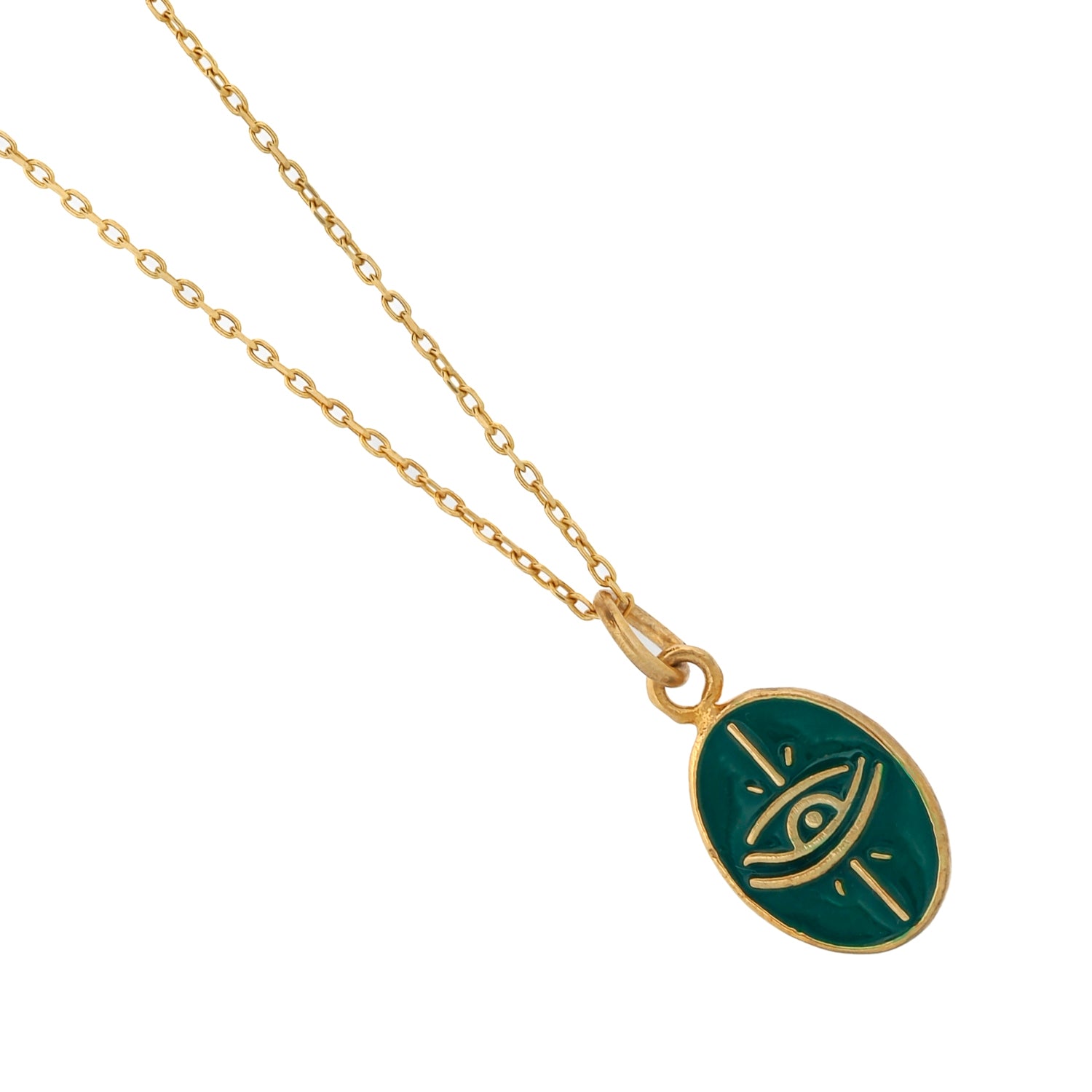 Chic Minimalist Necklace Featuring Green Enamel Evil Eye Pendant