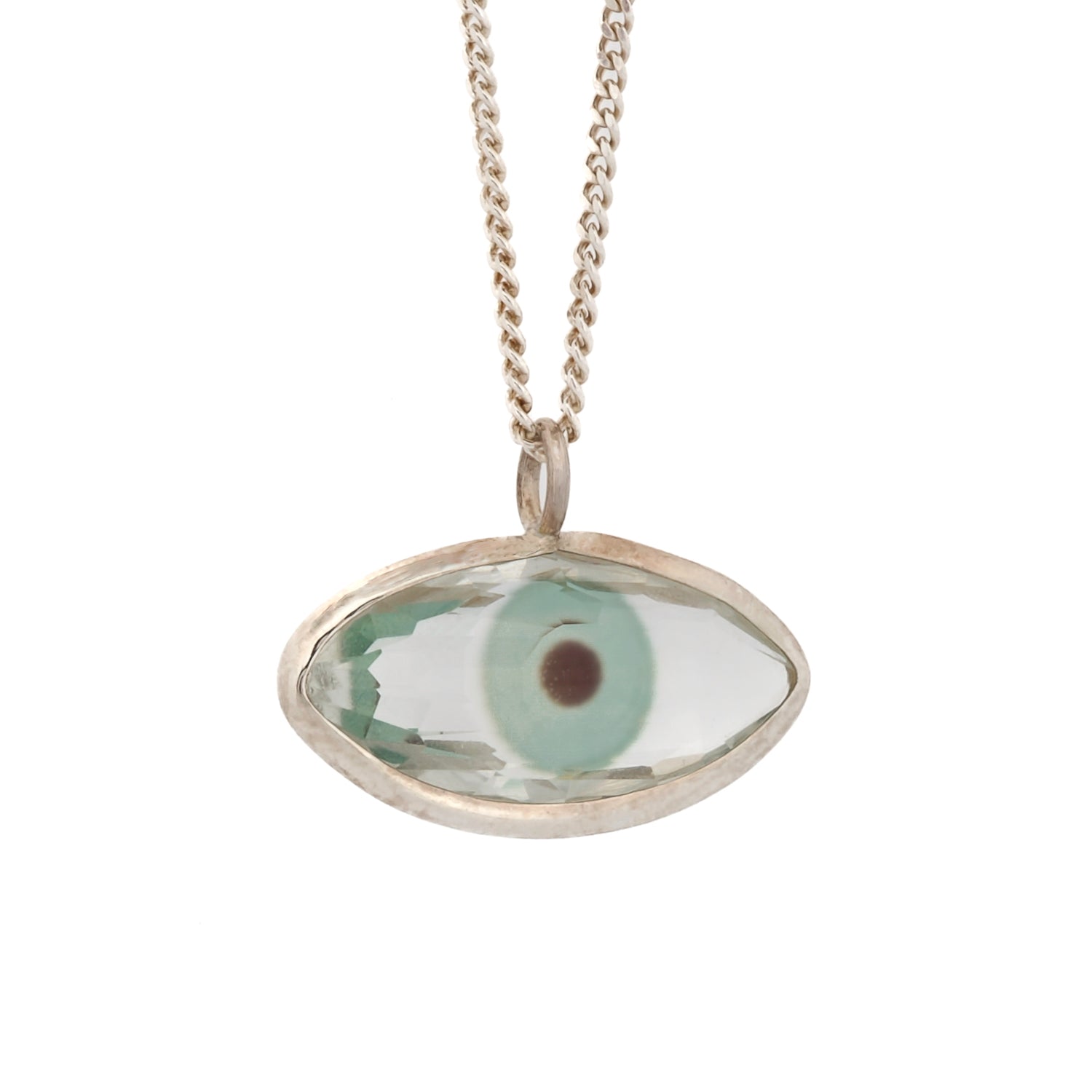 Green Evil Eye Positive Energy Sterling Silver Necklace with 925 sterling silver.