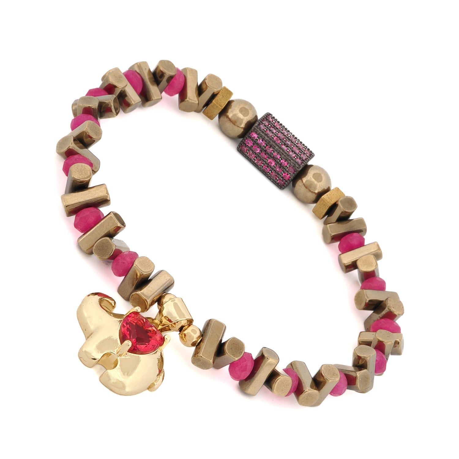 Guardian Love Ruby Heart & Gold Elephant Bracelet
