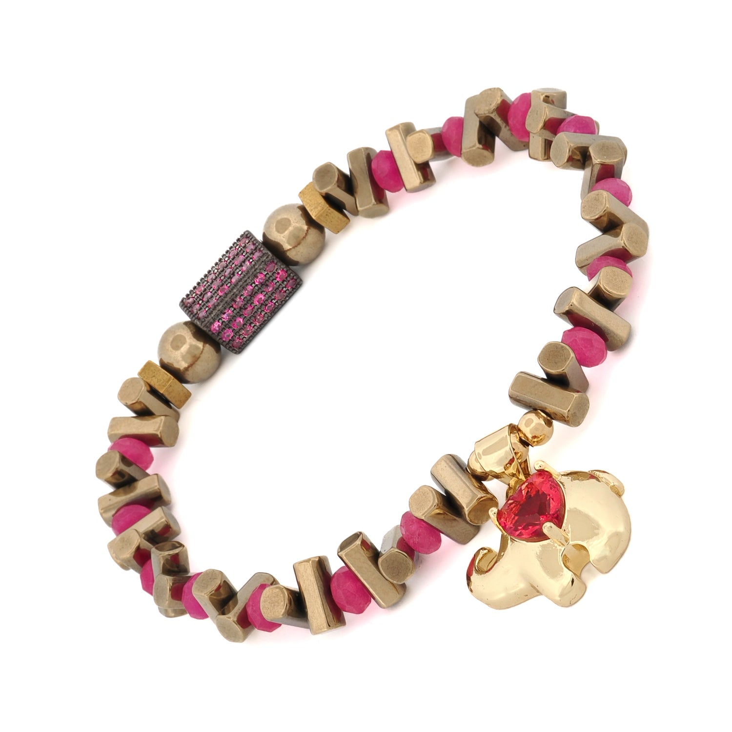 Guardian Love Ruby Heart & Gold Elephant Bracelet