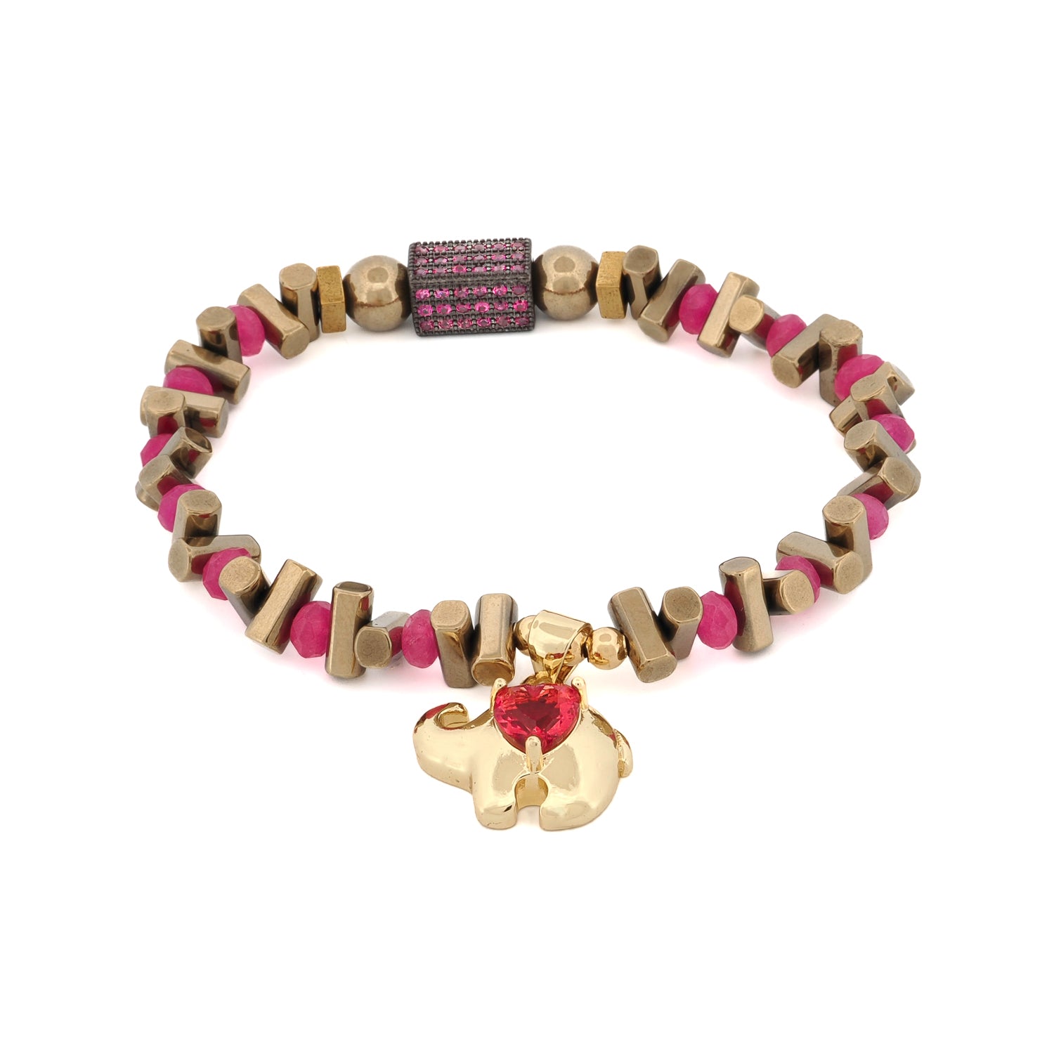 Guardian Love Ruby Heart & Gold Elephant Bracelet