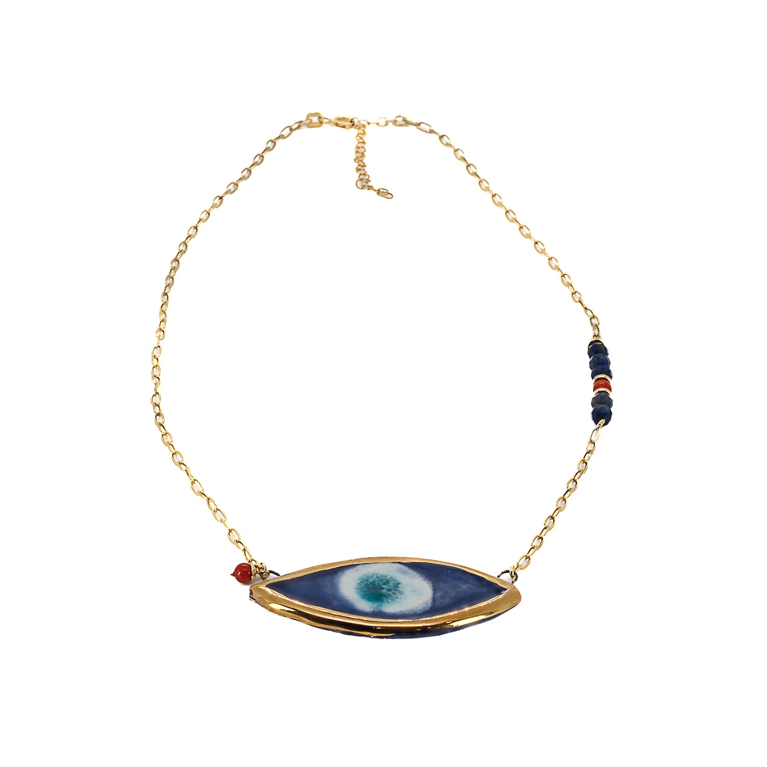 Artisanal Beauty - Lapis Lazuli and Coral Stones Necklace.
