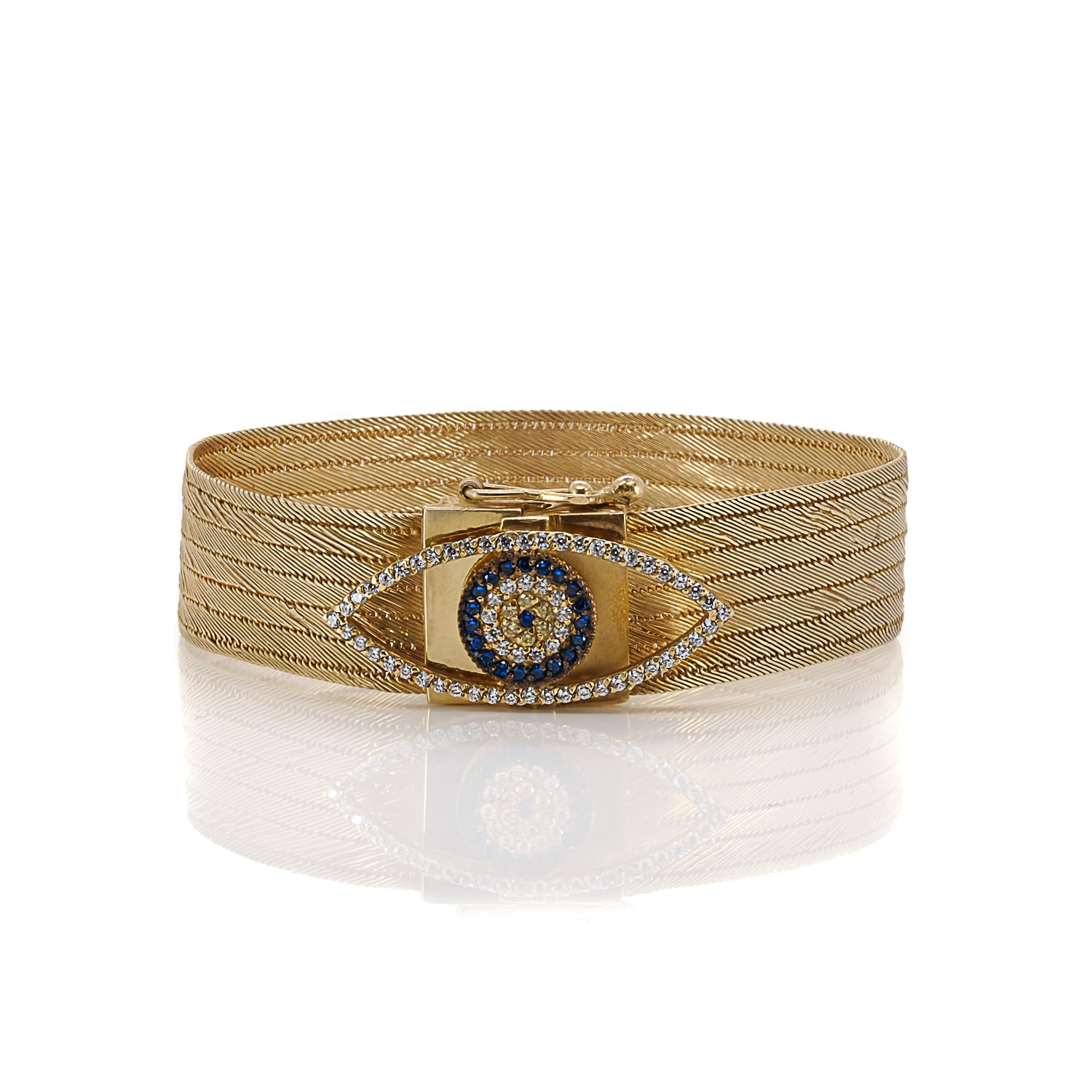 Handmade Filigree Diamond Evil Eye Golden Bracelet - A Symbol of Protection.