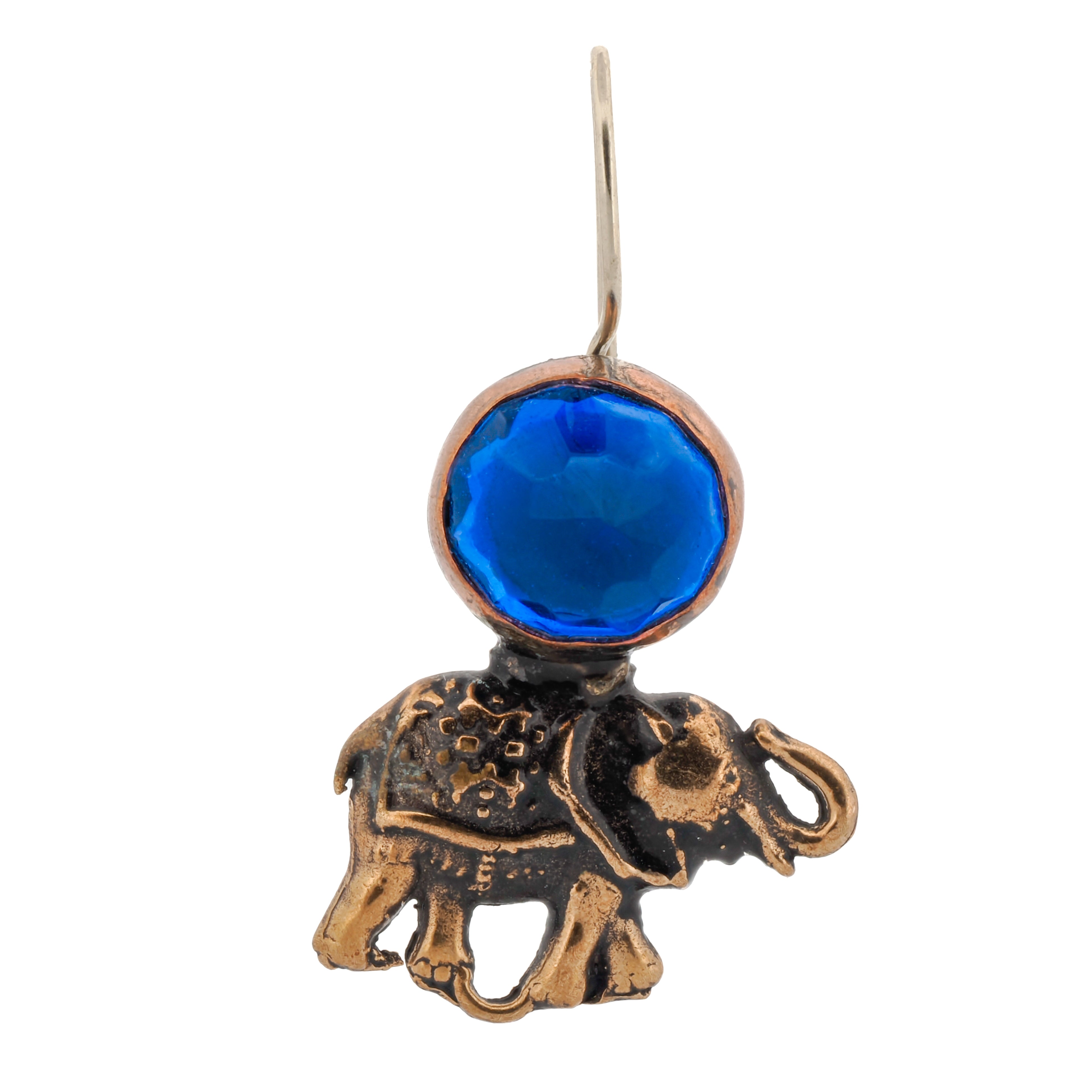 Artisanal Handmade Elephant Earrings with sapphire gemstones and bronze charms, a testament to creativity and skill.
