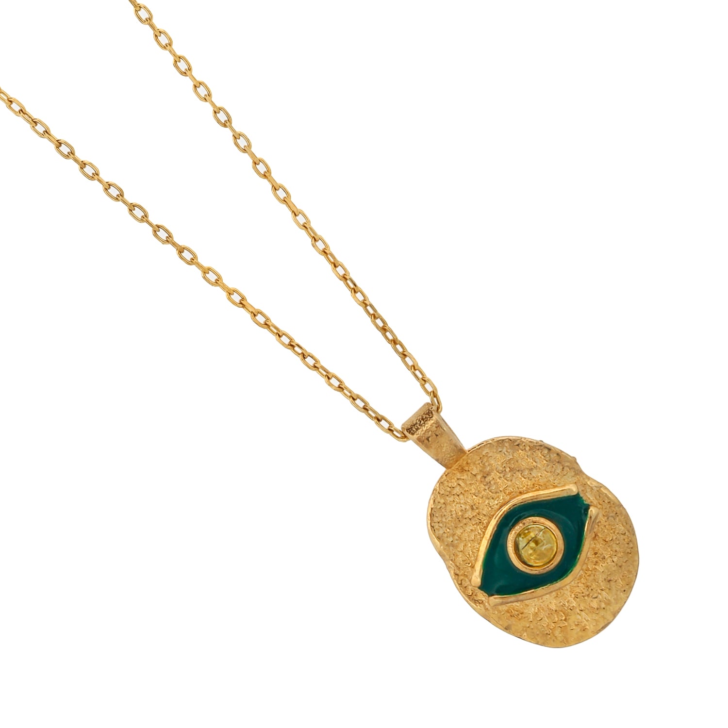 Elegant Green Enamel Evil Eye Pendant Necklace with Tourmaline