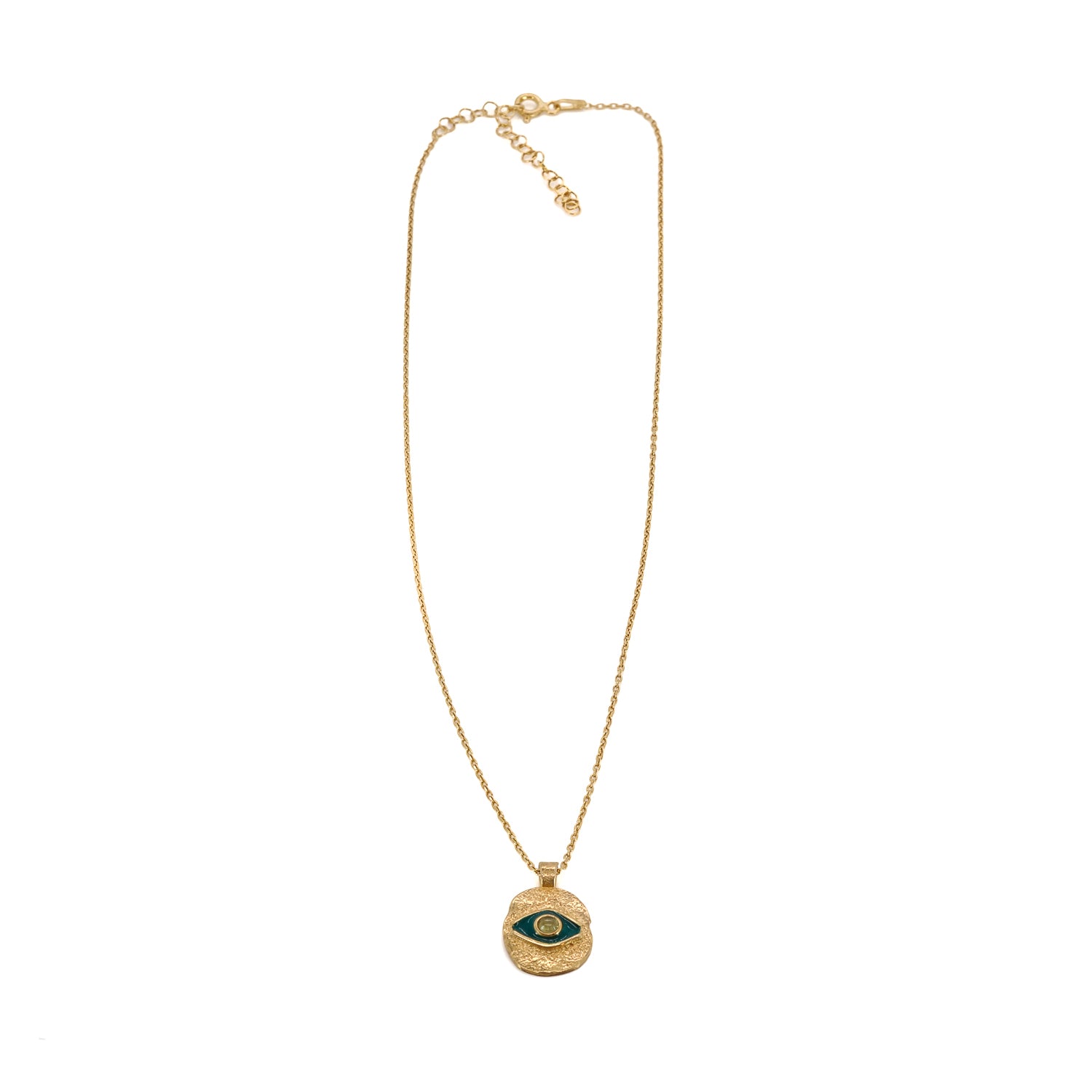 Green Enamel Evil Eye Pendant Necklace with Tourmaline Stone