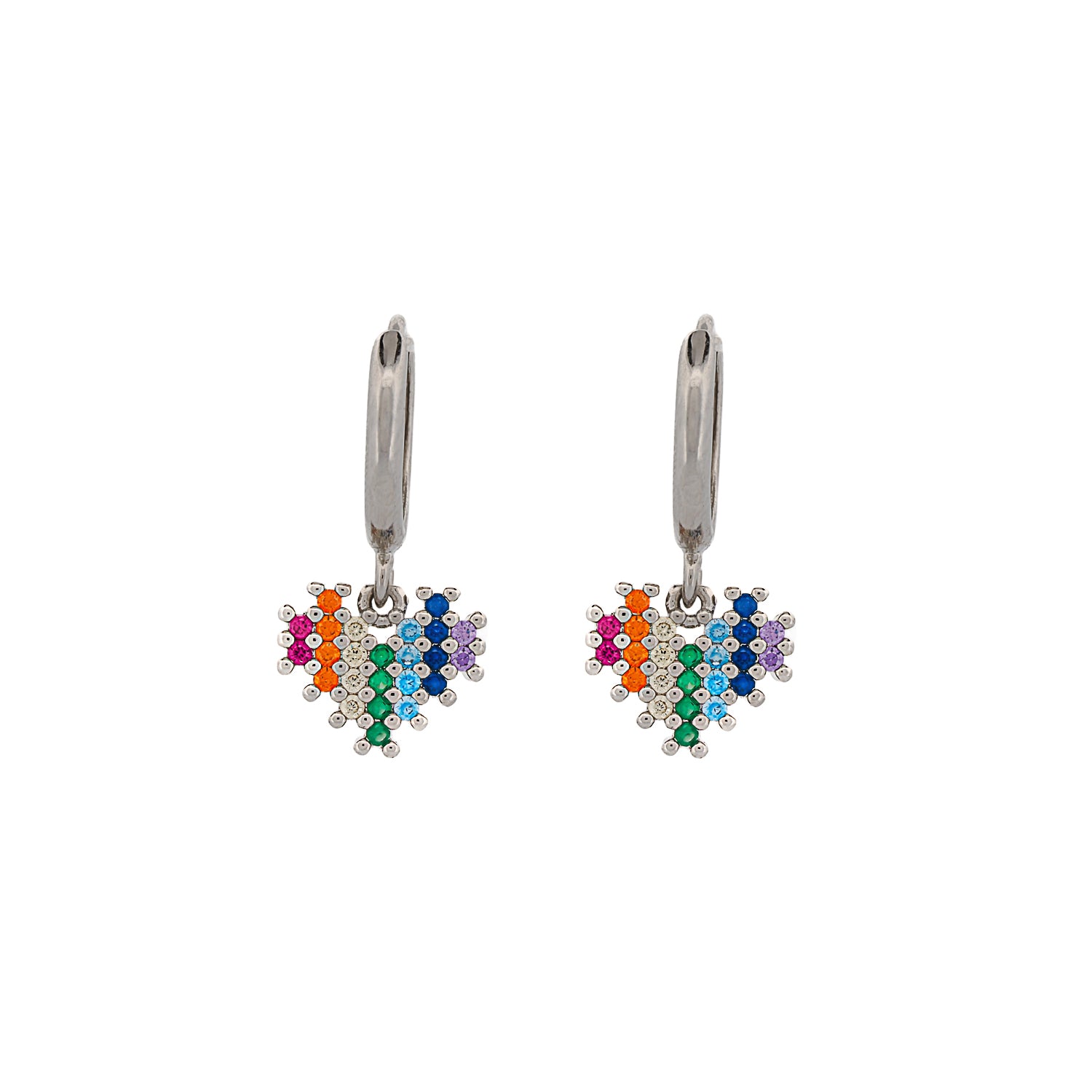 18K white gold-plated earrings with multicolor gemstones in heart shape