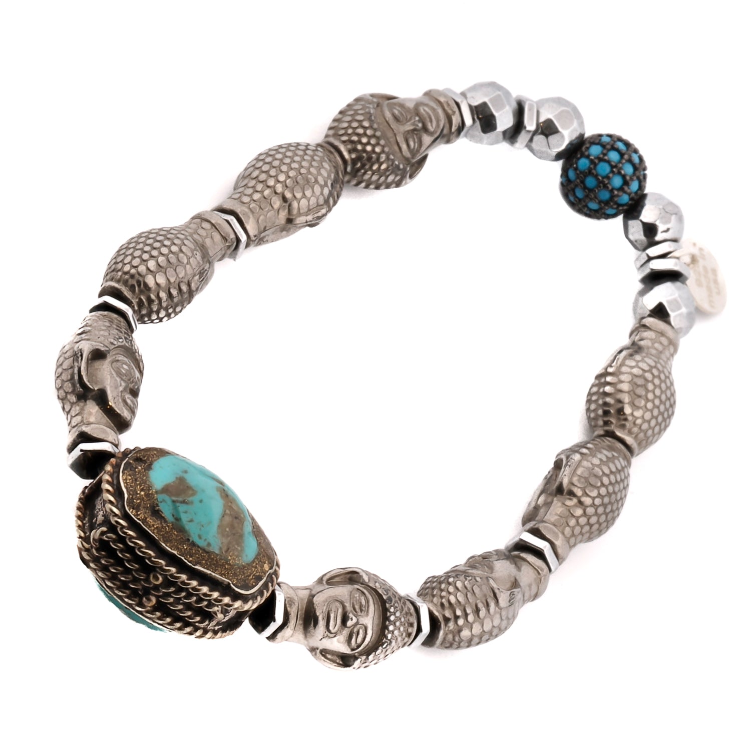 Yoga-inspired bracelet with grounding hematite, turquoise beads, and mystical silver