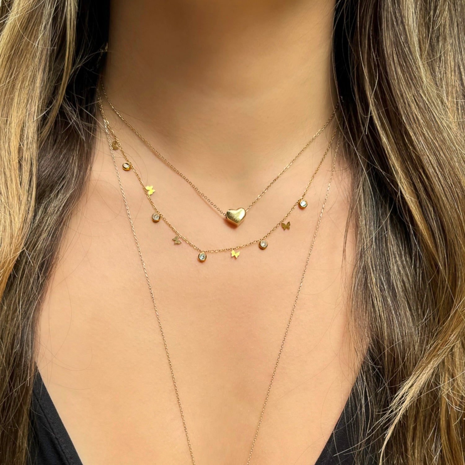 Gold Butterfly Necklace with Sparkling Diamonds