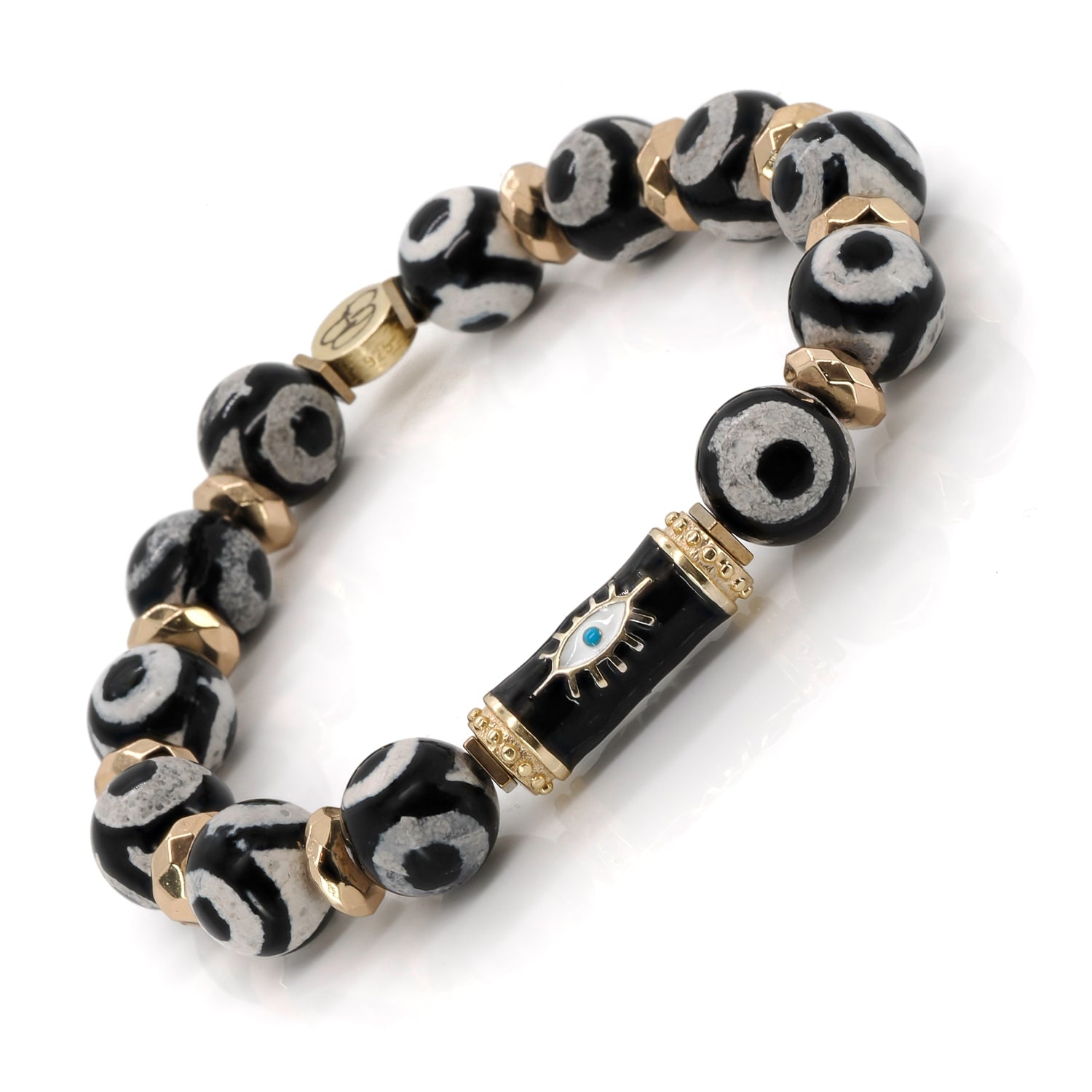 unique karma black evil eye bracelet with gold-plated silver and black enamel bead